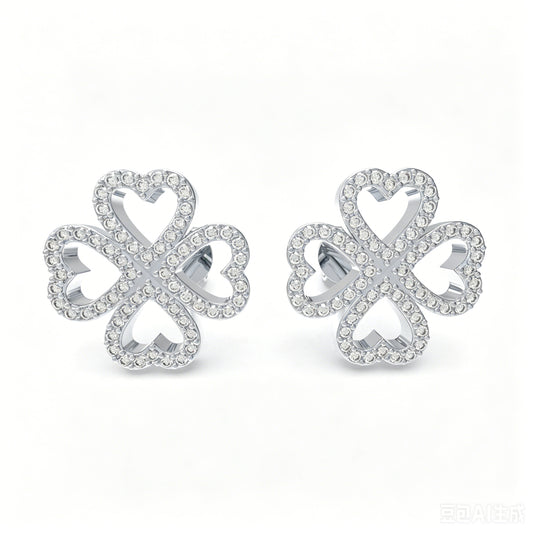 925 Sterling Silver Four Leaf Clover Stud Earrings, 0.45CT Heart Shape Moissanite Lucky Earrings Jewelry Gifts