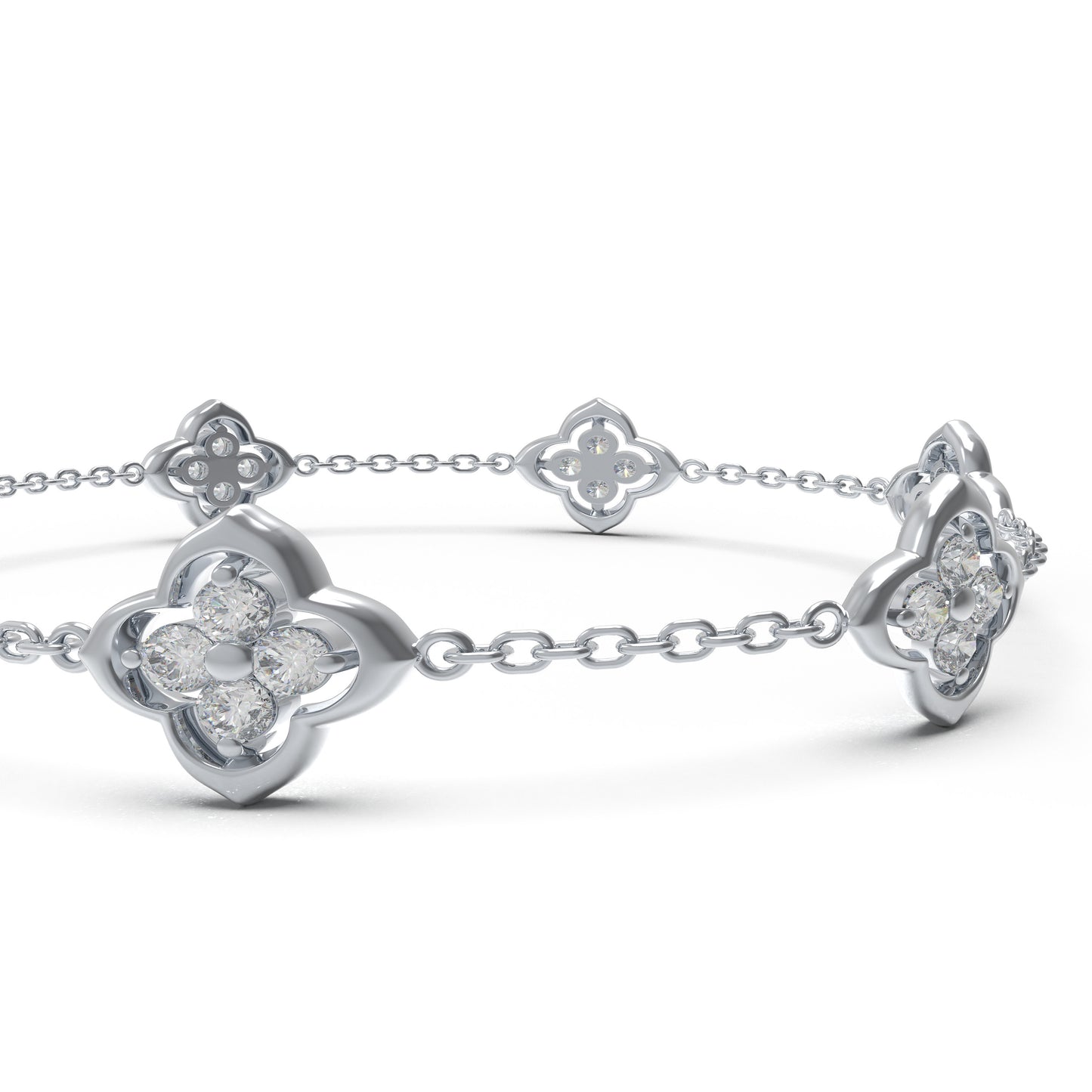 925 Silver Moissanite Four Leaf Clover Bracelet, Women Holiday Gift