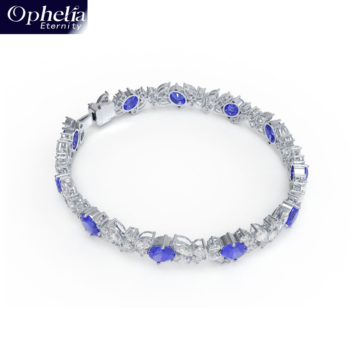 Handmade Gorgeous Lab - Grown Sapphire & Diamond Bracelet, 9K/14K/18K White Gold Optional, Total Weight 10CT/12CT/15CT