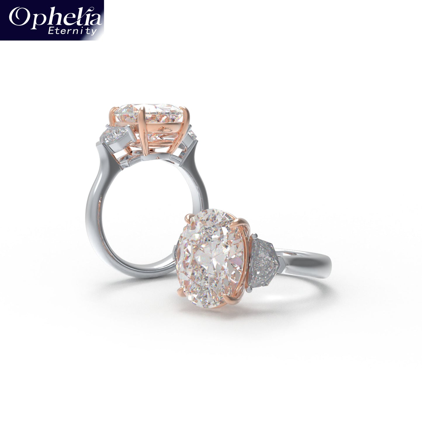 Handmade 3 - Diamond Ring with 2.8CT/4CT Lab - Grown Main Diamond, 9K/14K/18K White Gold, Perfect for Proposal, Wedding, Anniversary