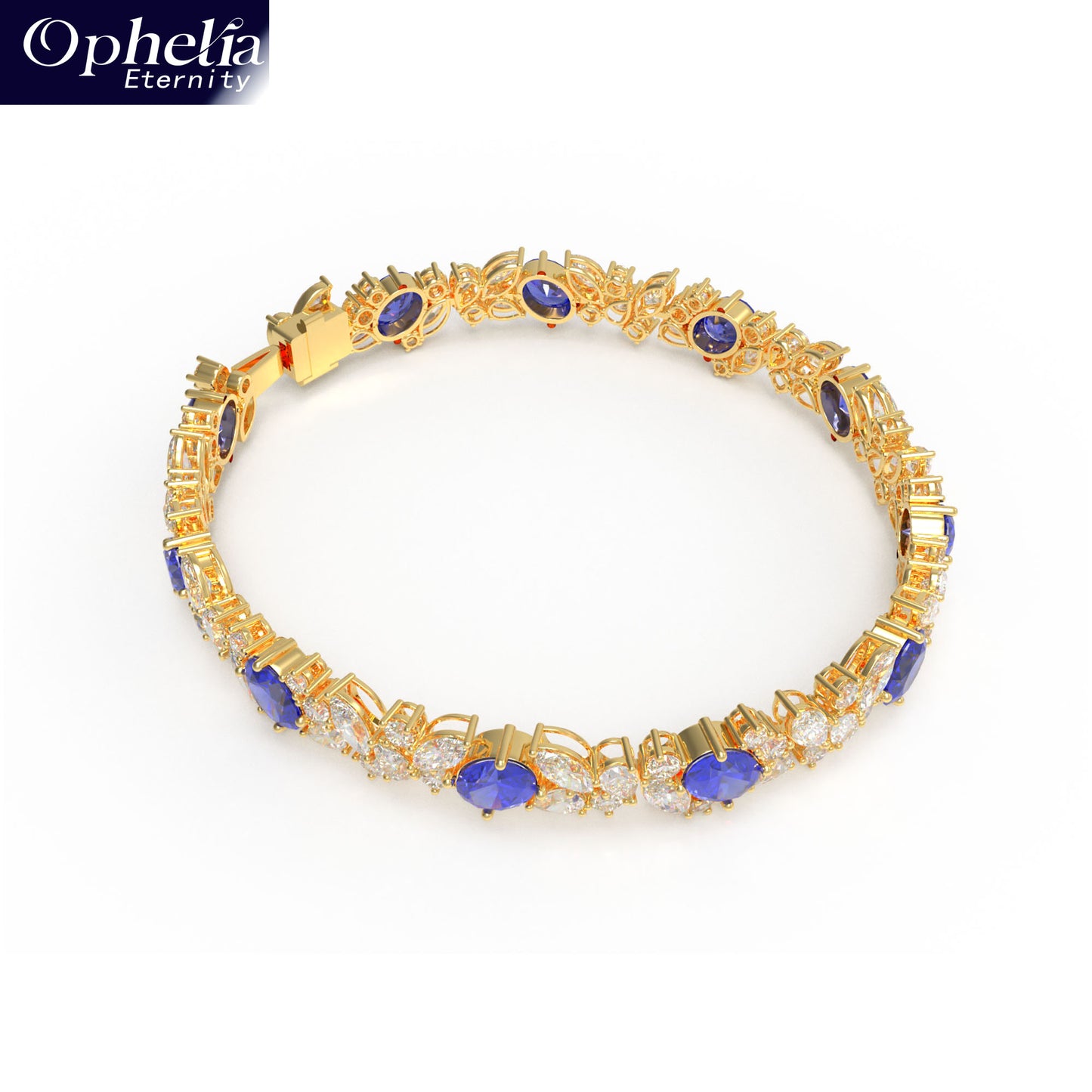 Handmade Gorgeous Lab - Grown Sapphire & Diamond Bracelet, 9K/14K/18K Yellow Gold Optional, Total Weight 10CT/12CT/15CT