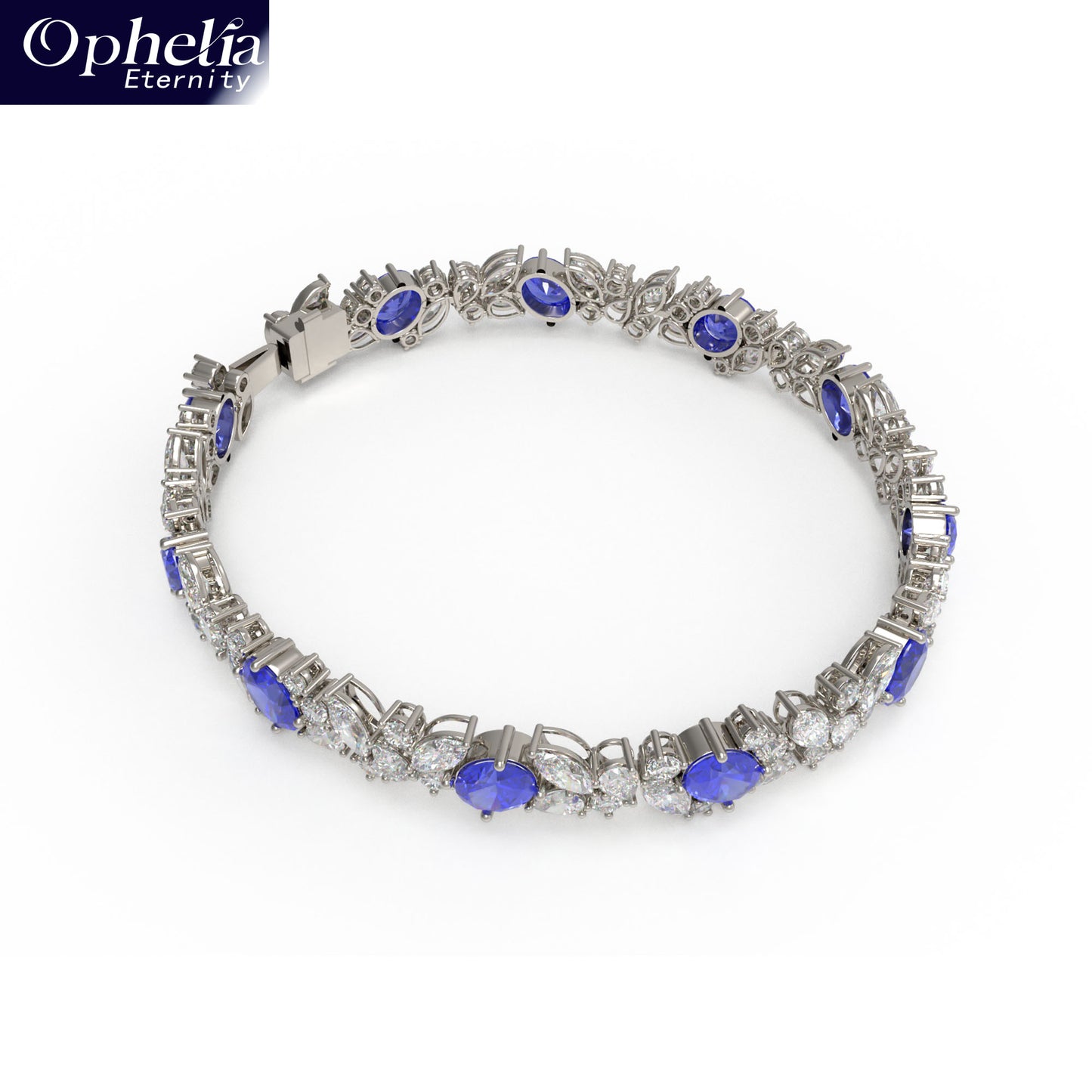 Handmade Gorgeous Lab - Grown Sapphire & Diamond Bracelet with Platinum, Total Weight 10CT/12CT/15CT