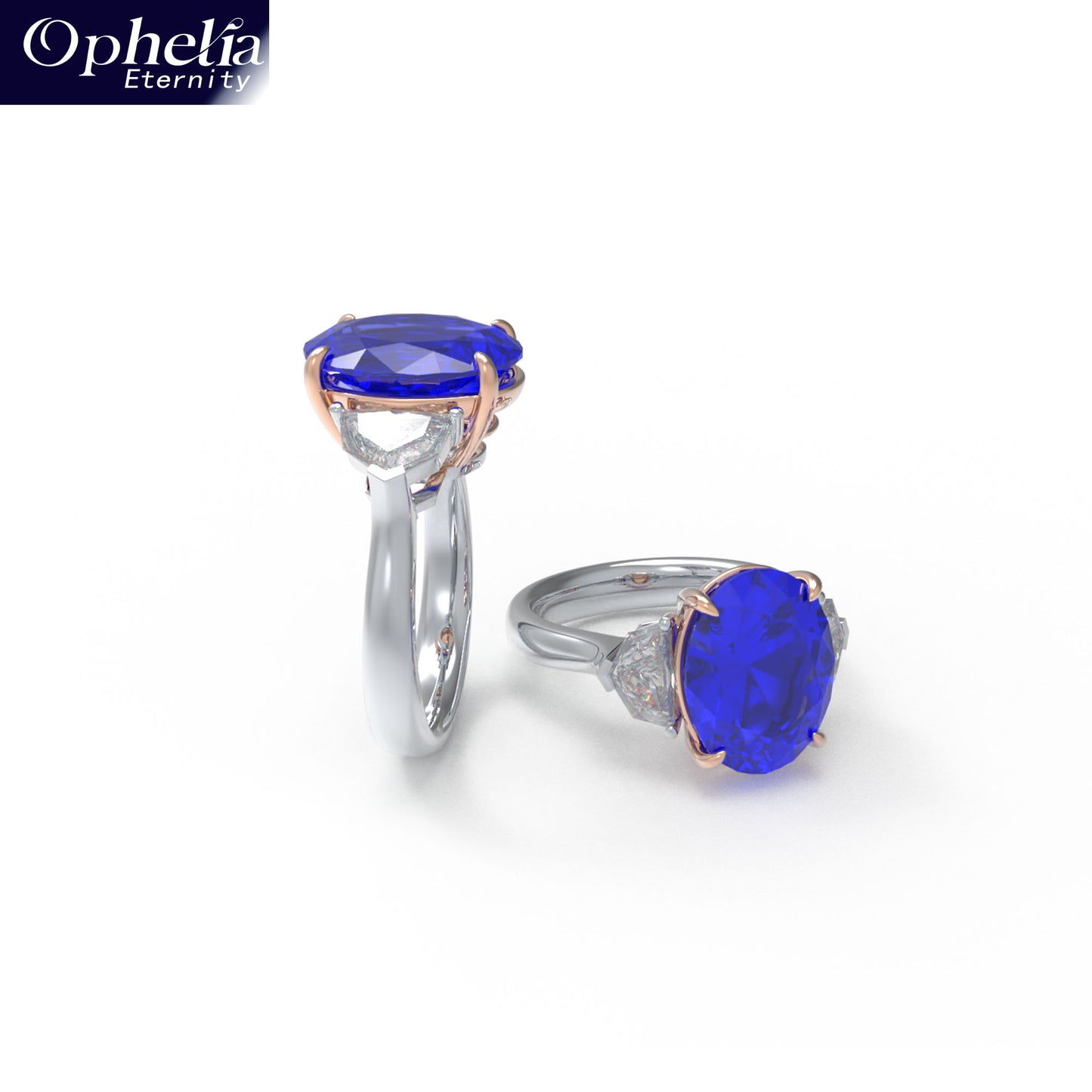 Handmade 3 - Diamond Ring with 2.8CT/4CT Lab - Grown Blue Main Diamond, 9K/14K/18K White Gold, Ideal for Proposal, Wedding, Anniversary