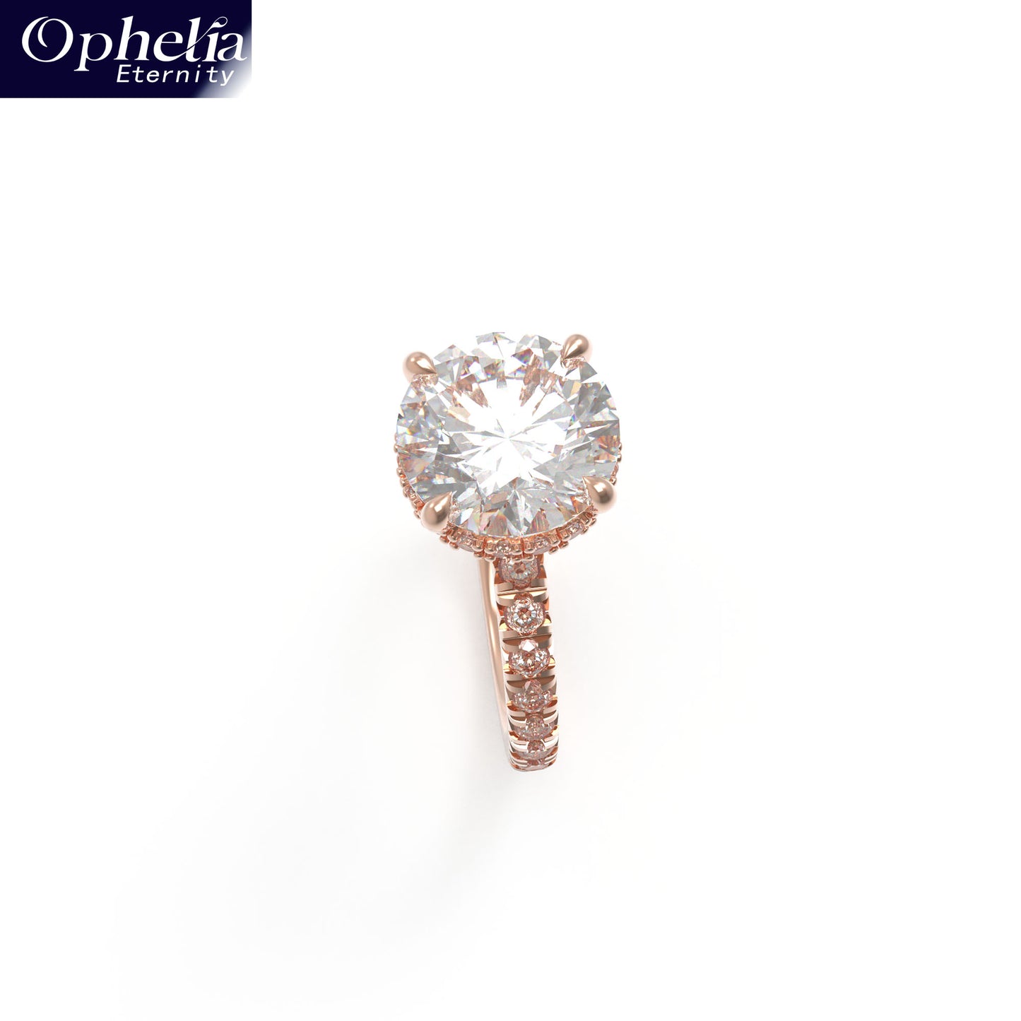 Handmade Rose Gold Engagement & Wedding Ring - 1CT/2CT/3CT Main Stone, 0.5CT Side Stones, 9K/14K/18K Rose Gold Options