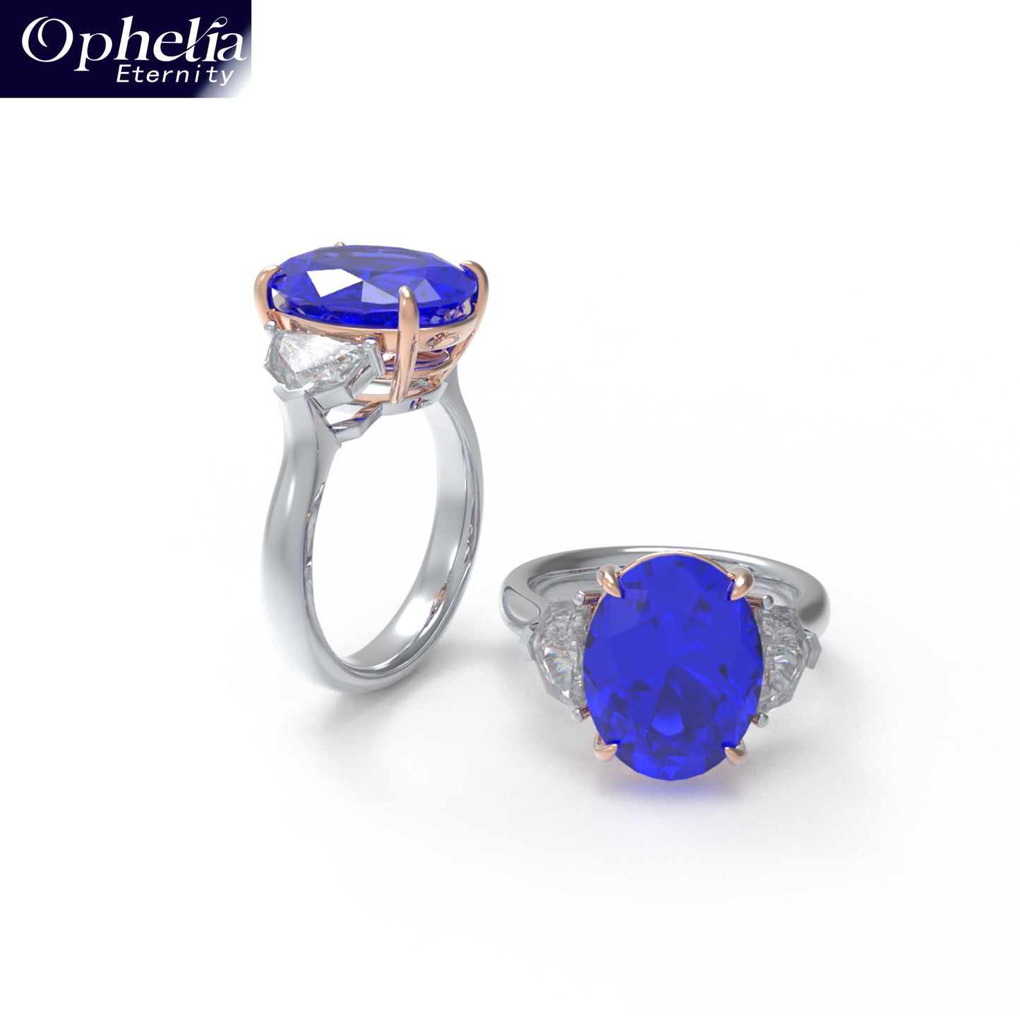 Handmade 3 - Diamond Ring with 2.8CT/4CT Lab - Grown Blue Main Diamond, 9K/14K/18K White Gold, Ideal for Proposal, Wedding, Anniversary