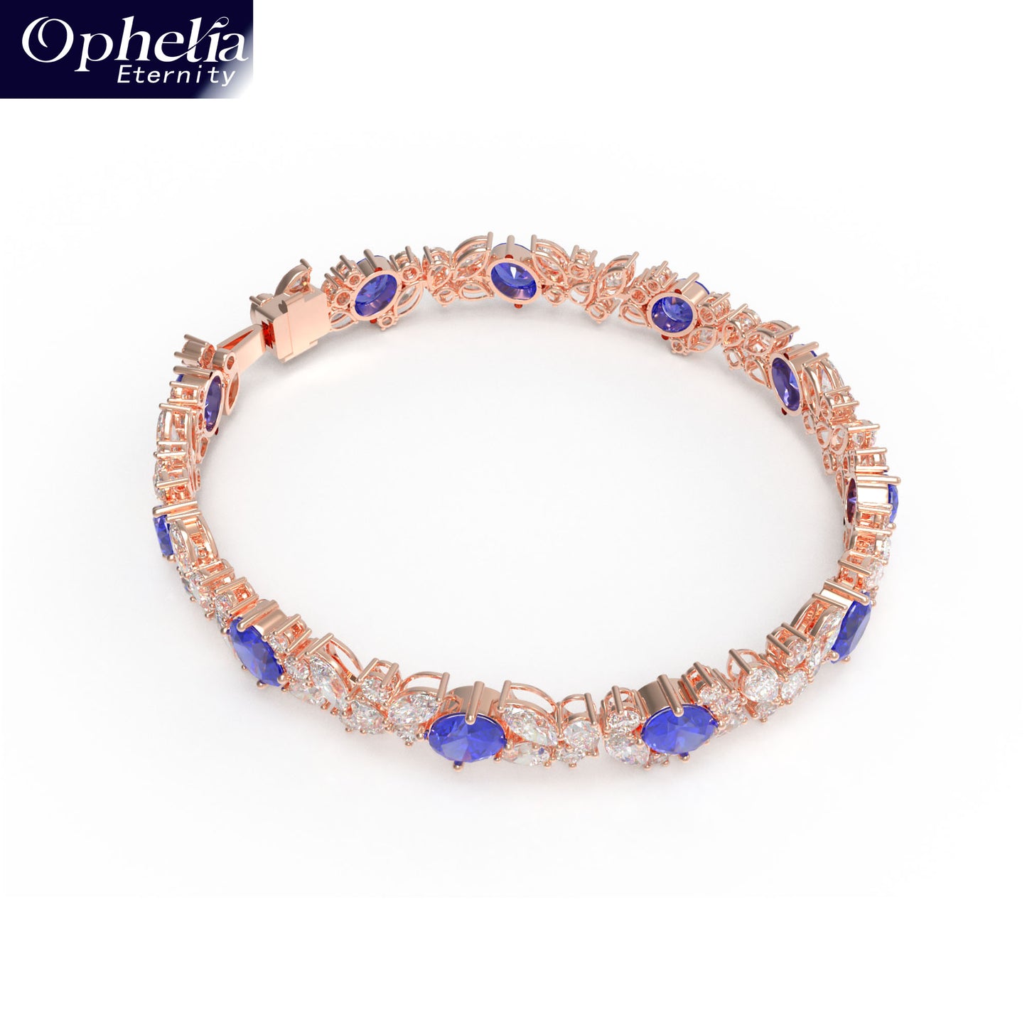 Handmade Gorgeous Lab - Grown Sapphire & Diamond Bracelet with Rose Gold, Total Weight 10CT/12CT/15CT