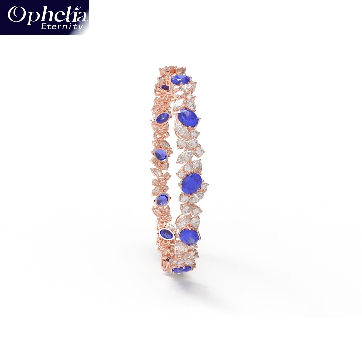 Handmade Gorgeous Lab - Grown Sapphire & Diamond Bracelet with Rose Gold, Total Weight 10CT/12CT/15CT