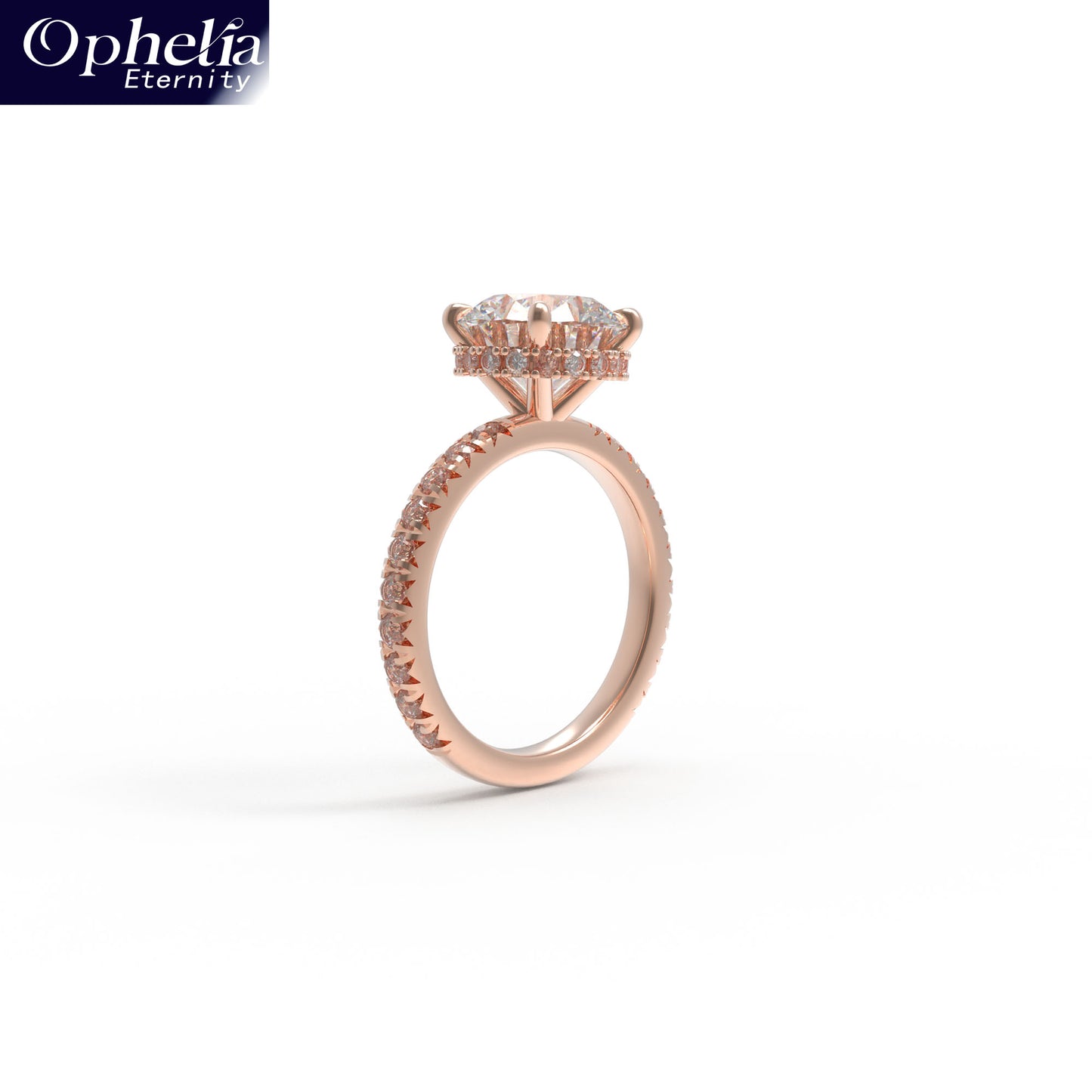 Handmade Rose Gold Engagement & Wedding Ring - 1CT/2CT/3CT Main Stone, 0.5CT Side Stones, 9K/14K/18K Rose Gold Options