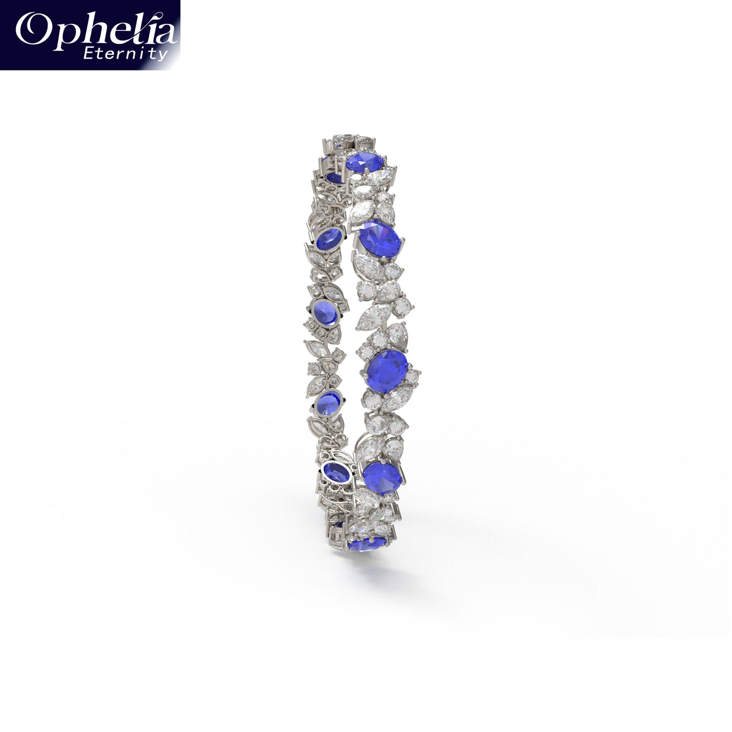 Handmade Gorgeous Lab - Grown Sapphire & Diamond Bracelet with Platinum, Total Weight 10CT/12CT/15CT
