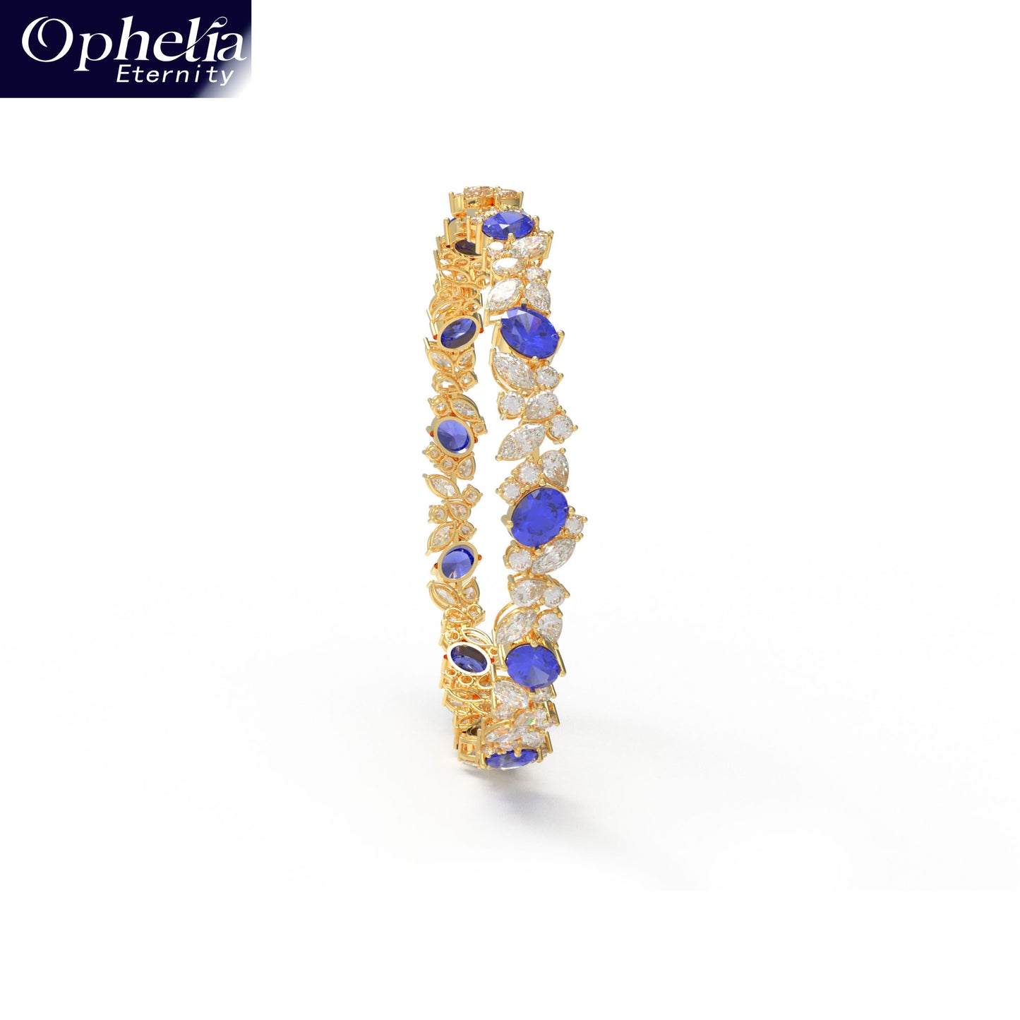 Handmade Gorgeous Lab - Grown Sapphire & Diamond Bracelet, 9K/14K/18K Yellow Gold Optional, Total Weight 10CT/12CT/15CT