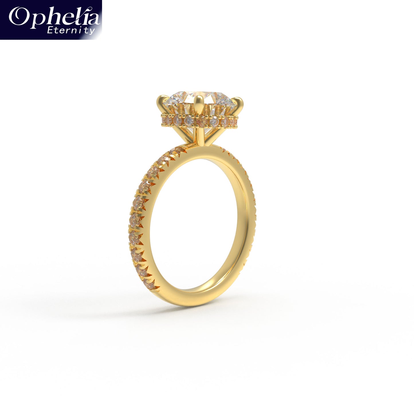 Handmade Gold Engagement and Wedding Ring - 1CT/2CT/3CT Main Stone, 0.5CT Side Stones, 9K/14K/18K Yellow Gold Options