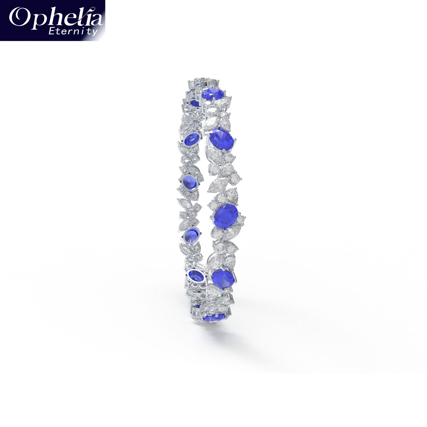 Handmade Gorgeous Lab - Grown Sapphire & Diamond Bracelet, 9K/14K/18K White Gold Optional, Total Weight 10CT/12CT/15CT