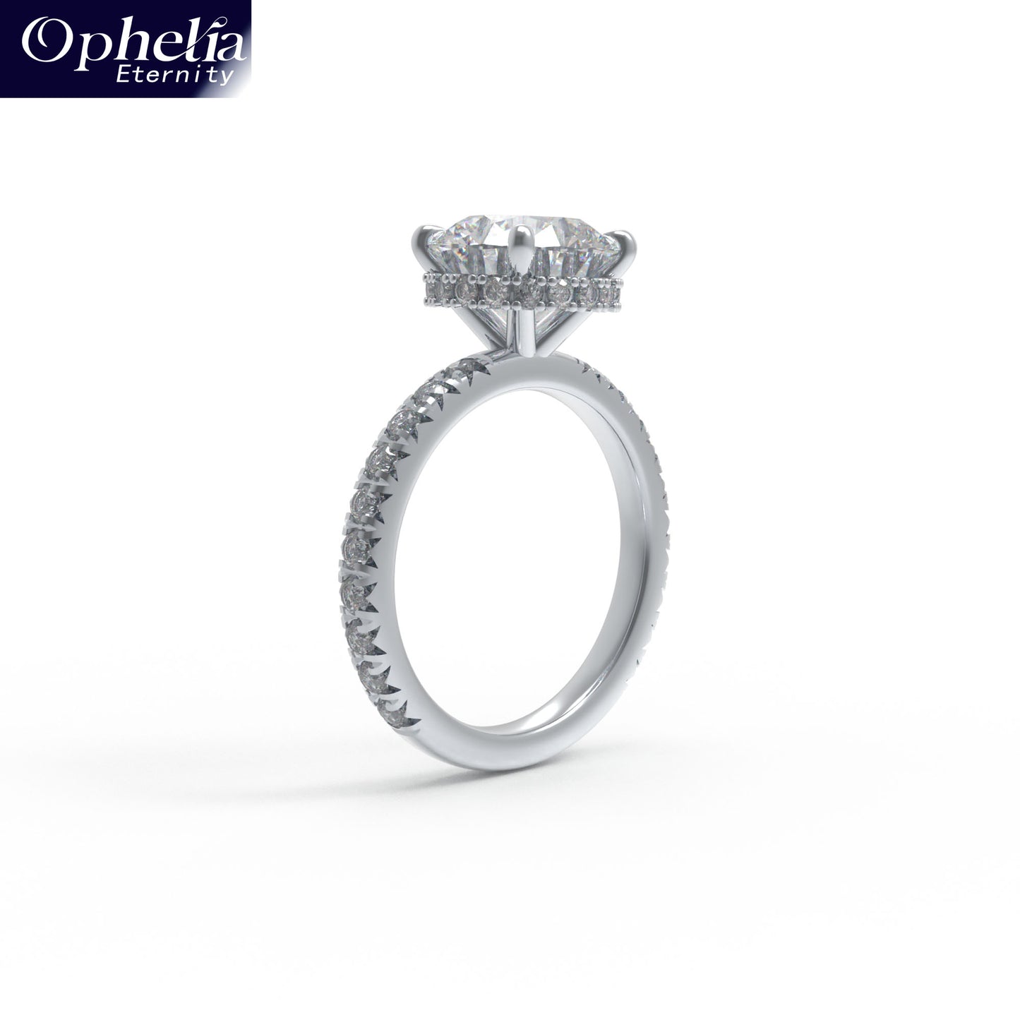 Handmade Engagement Wedding Ring with 1CT/2CT/3CT Main Stone & 0.5CT Side Stones, 9K/14K/18K White Gold Optional