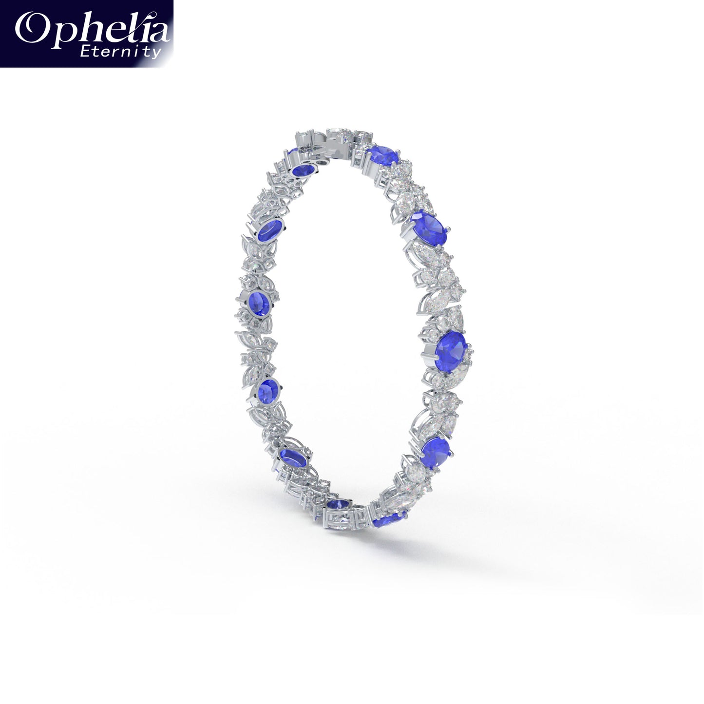 Handmade Gorgeous Lab - Grown Sapphire & Diamond Bracelet, 9K/14K/18K White Gold Optional, Total Weight 10CT/12CT/15CT