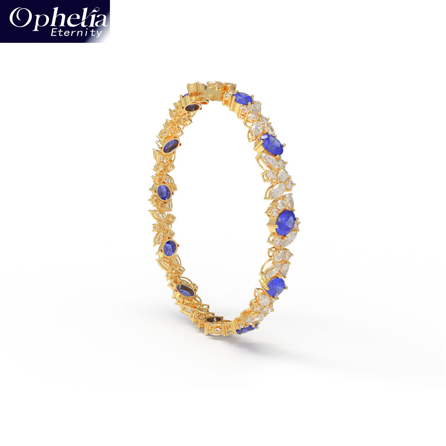 Handmade Gorgeous Lab - Grown Sapphire & Diamond Bracelet, 9K/14K/18K Yellow Gold Optional, Total Weight 10CT/12CT/15CT