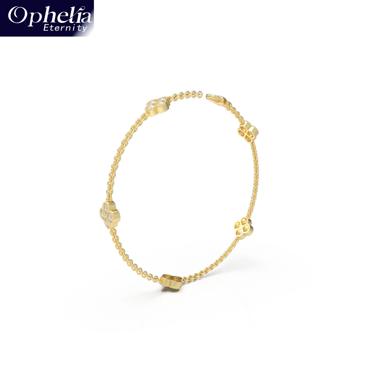 Handmade Four - Leaf Clover Bracelet with Lab - Grown Diamonds (VVS1 - VVS2 Clarity) in 9K/14K/18K Yellow Gold