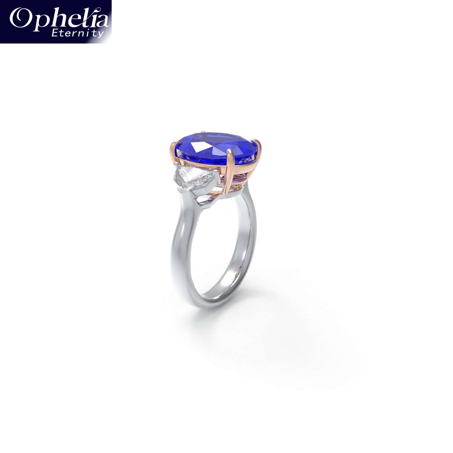Handmade 3 - Diamond Ring with 2.8CT/4CT Lab - Grown Blue Main Diamond, 9K/14K/18K White Gold, Ideal for Proposal, Wedding, Anniversary