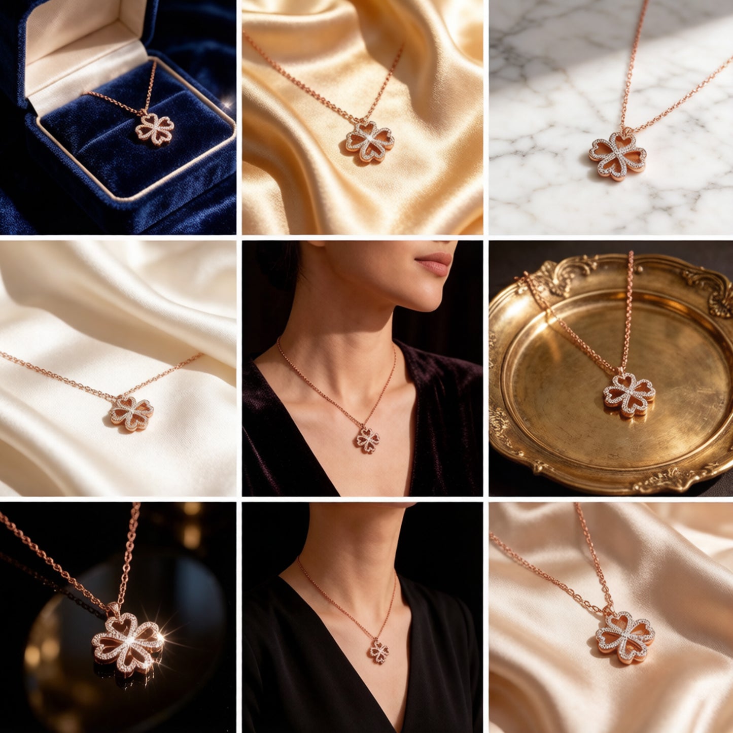 Ophelia Eternity 10K/14K Rose Gold Four-Leaf Clover Heart Pendant Necklace with 0.5ct Lab-Grown Diamonds, Good Luck Jewelry Gift for Women, Sisters & Lovers