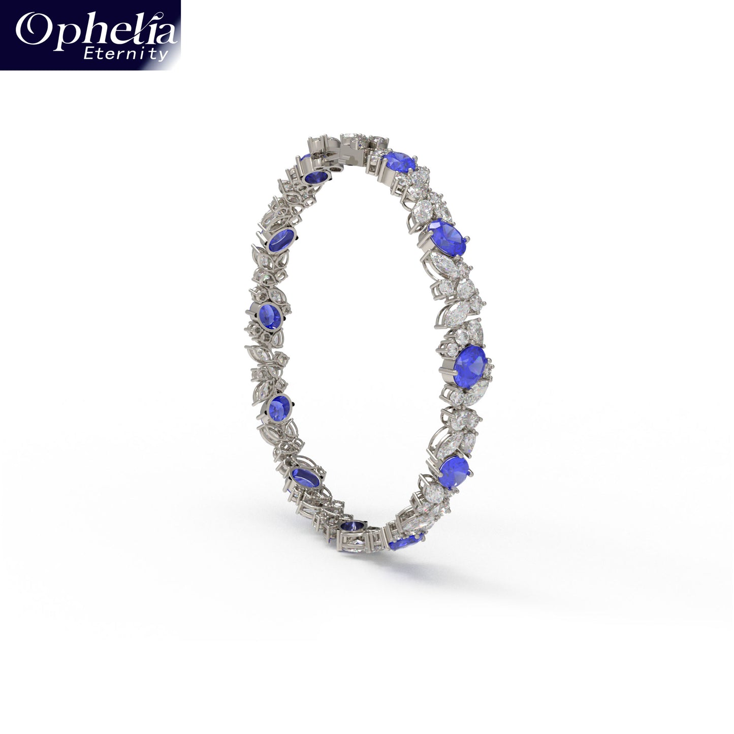 Handmade Gorgeous Lab - Grown Sapphire & Diamond Bracelet with Platinum, Total Weight 10CT/12CT/15CT