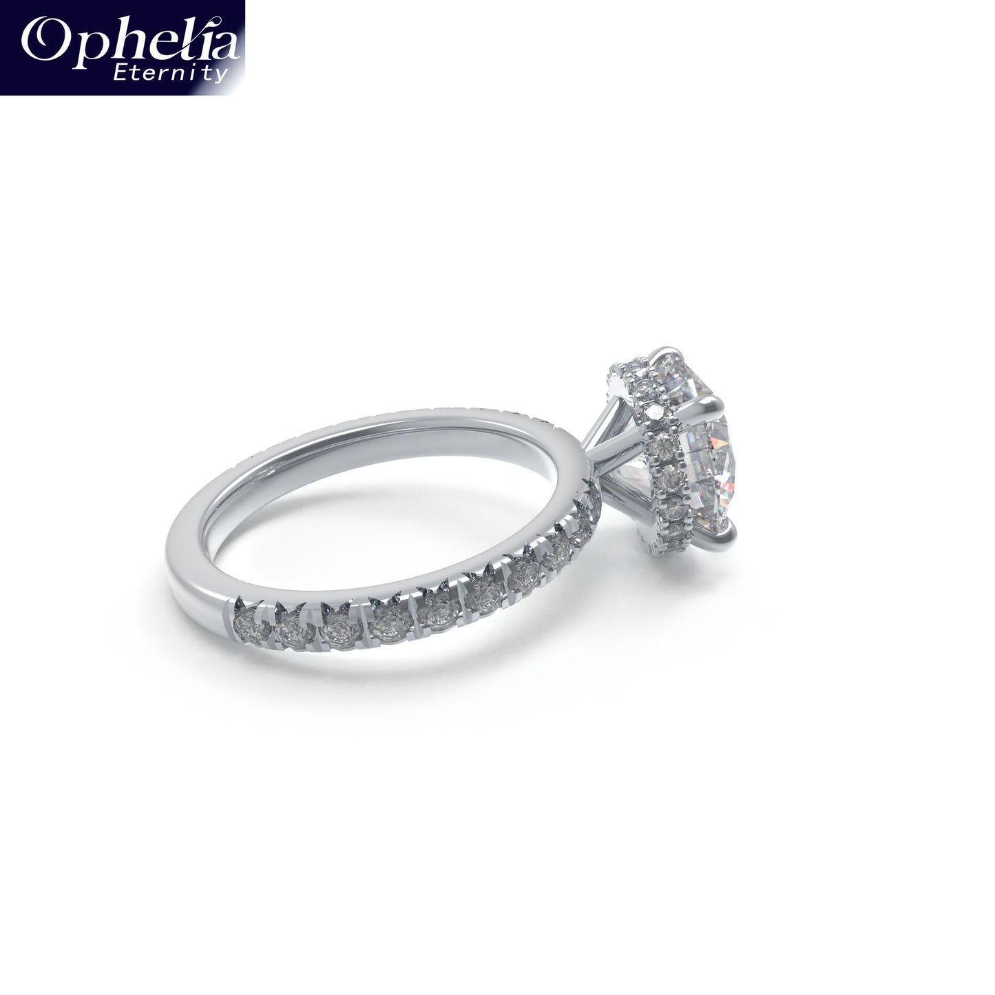 Handmade Engagement Wedding Ring with 1CT/2CT/3CT Main Stone & 0.5CT Side Stones, 9K/14K/18K White Gold Optional