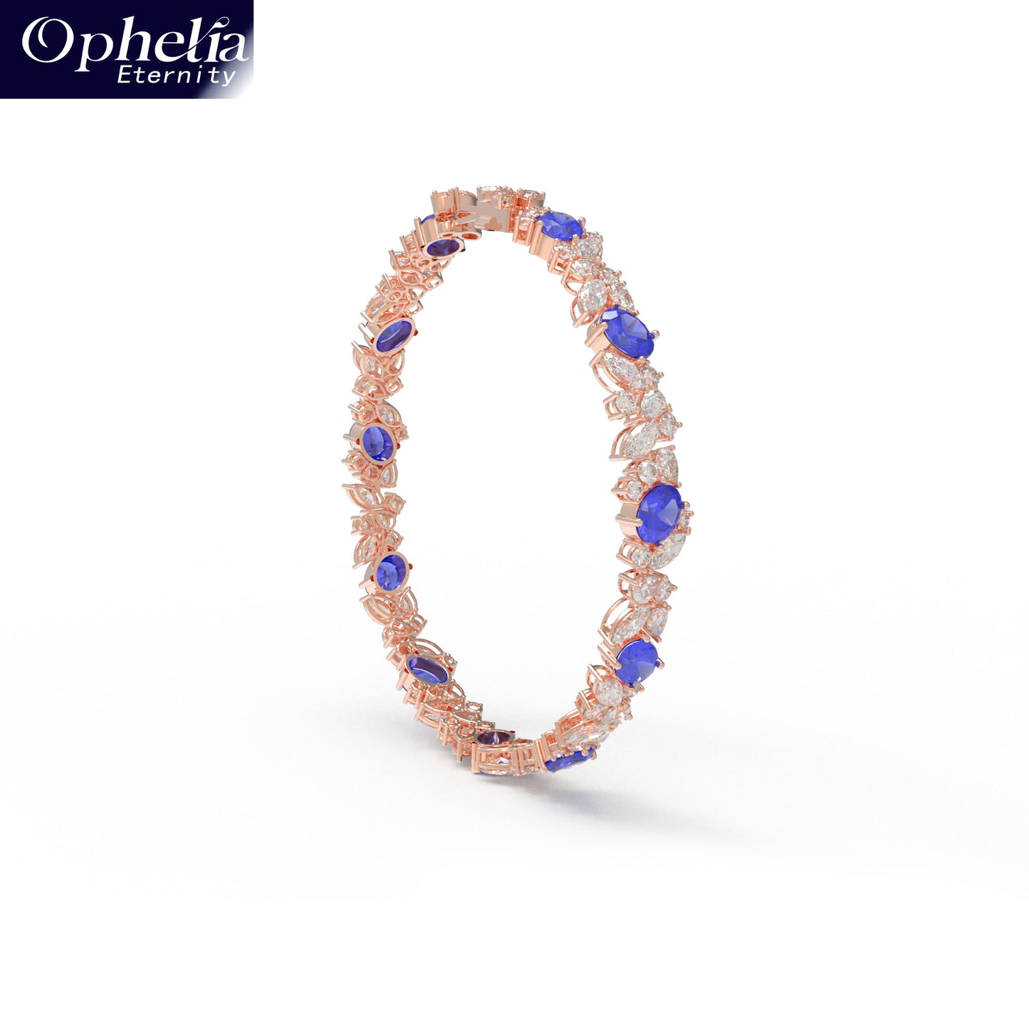 Handmade Gorgeous Lab - Grown Sapphire & Diamond Bracelet with Rose Gold, Total Weight 10CT/12CT/15CT