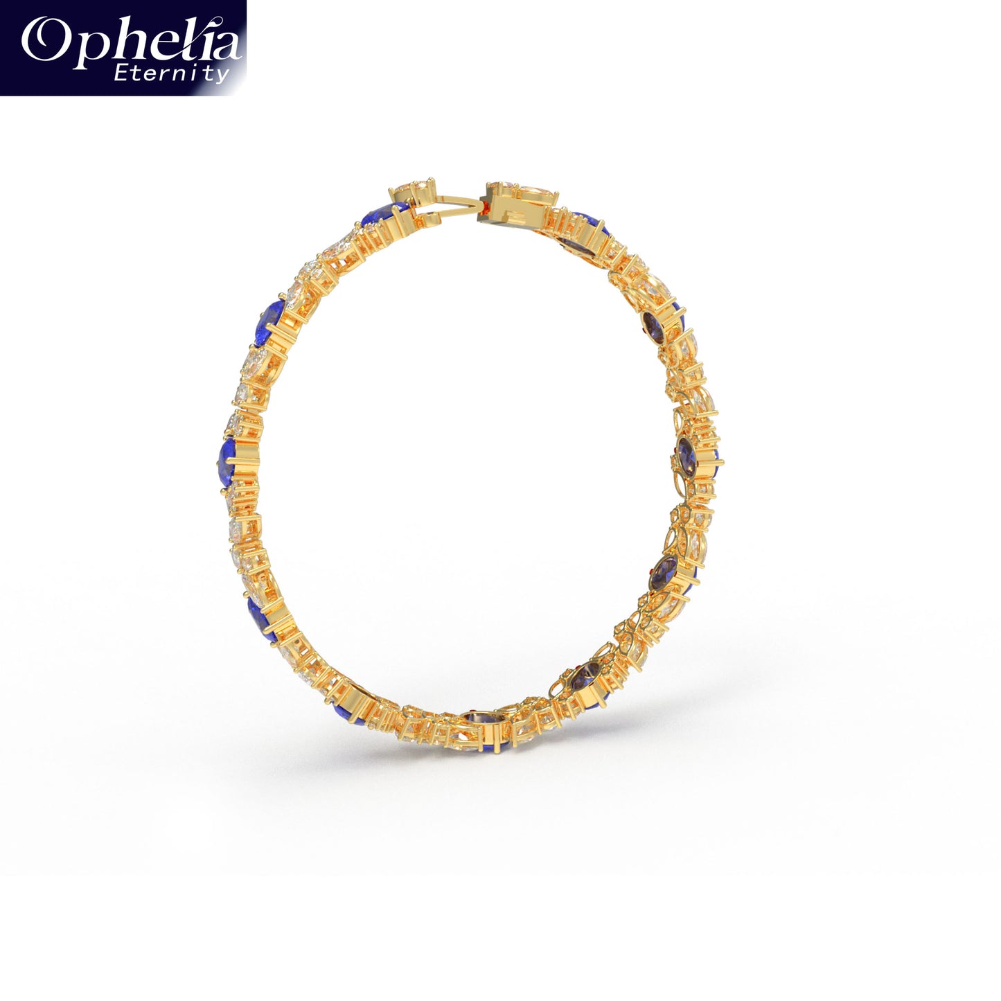 Handmade Gorgeous Lab - Grown Sapphire & Diamond Bracelet, 9K/14K/18K Yellow Gold Optional, Total Weight 10CT/12CT/15CT