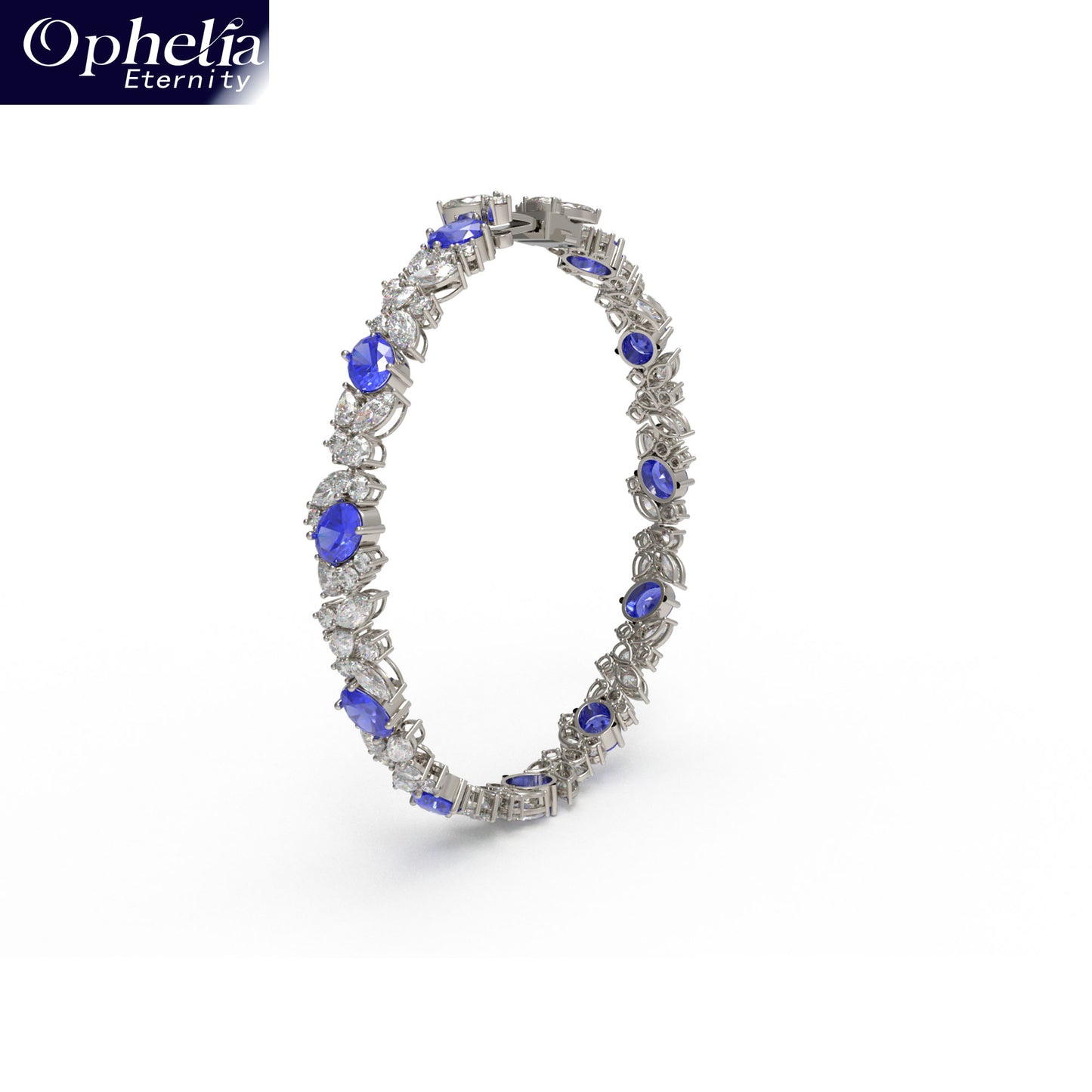 Handmade Gorgeous Lab - Grown Sapphire & Diamond Bracelet, 9K/14K/18K White Gold Optional, Total Weight 10CT/12CT/15CT