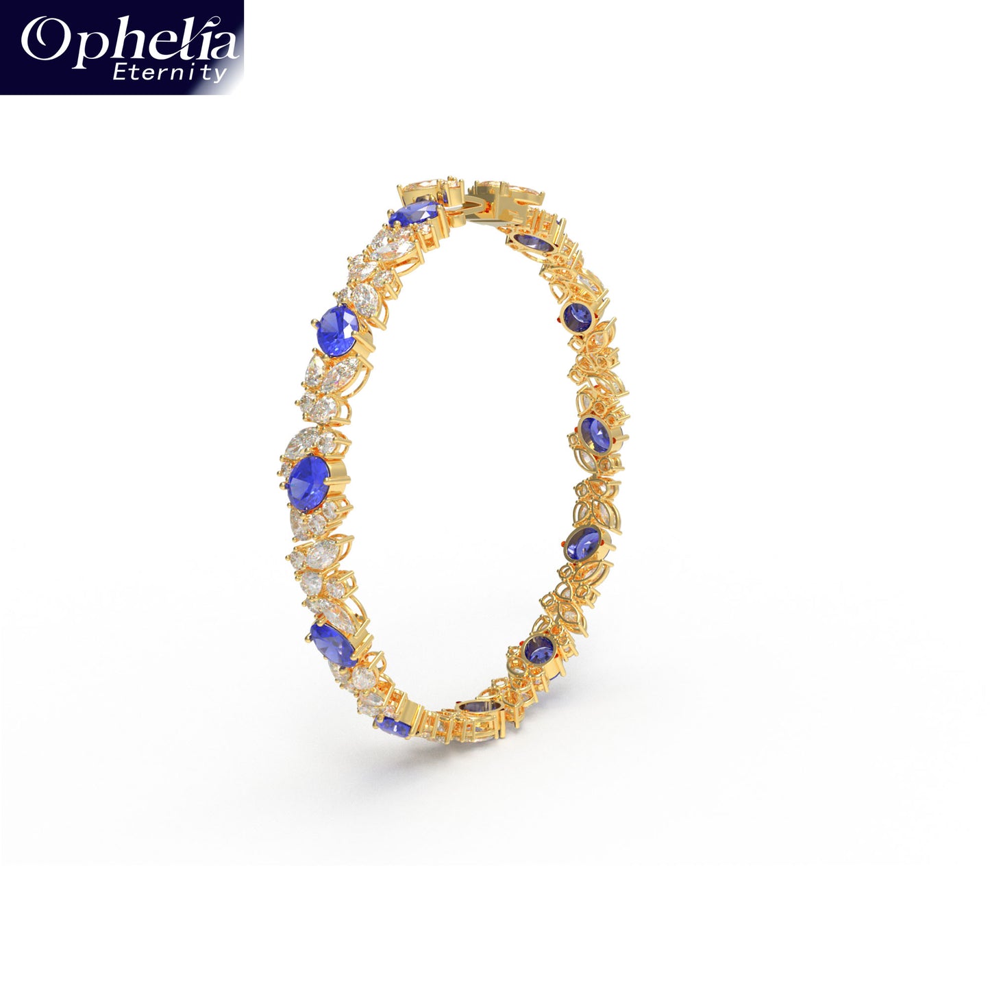 Handmade Gorgeous Lab - Grown Sapphire & Diamond Bracelet, 9K/14K/18K Yellow Gold Optional, Total Weight 10CT/12CT/15CT
