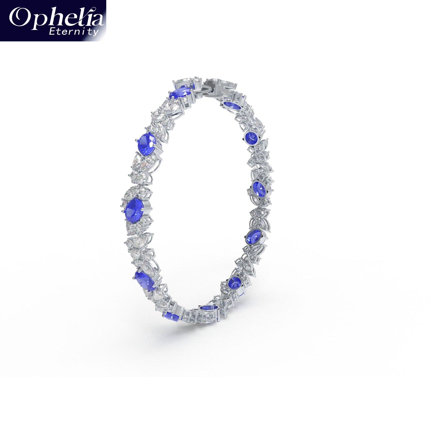 Handmade Gorgeous Lab - Grown Sapphire & Diamond Bracelet, 9K/14K/18K White Gold Optional, Total Weight 10CT/12CT/15CT