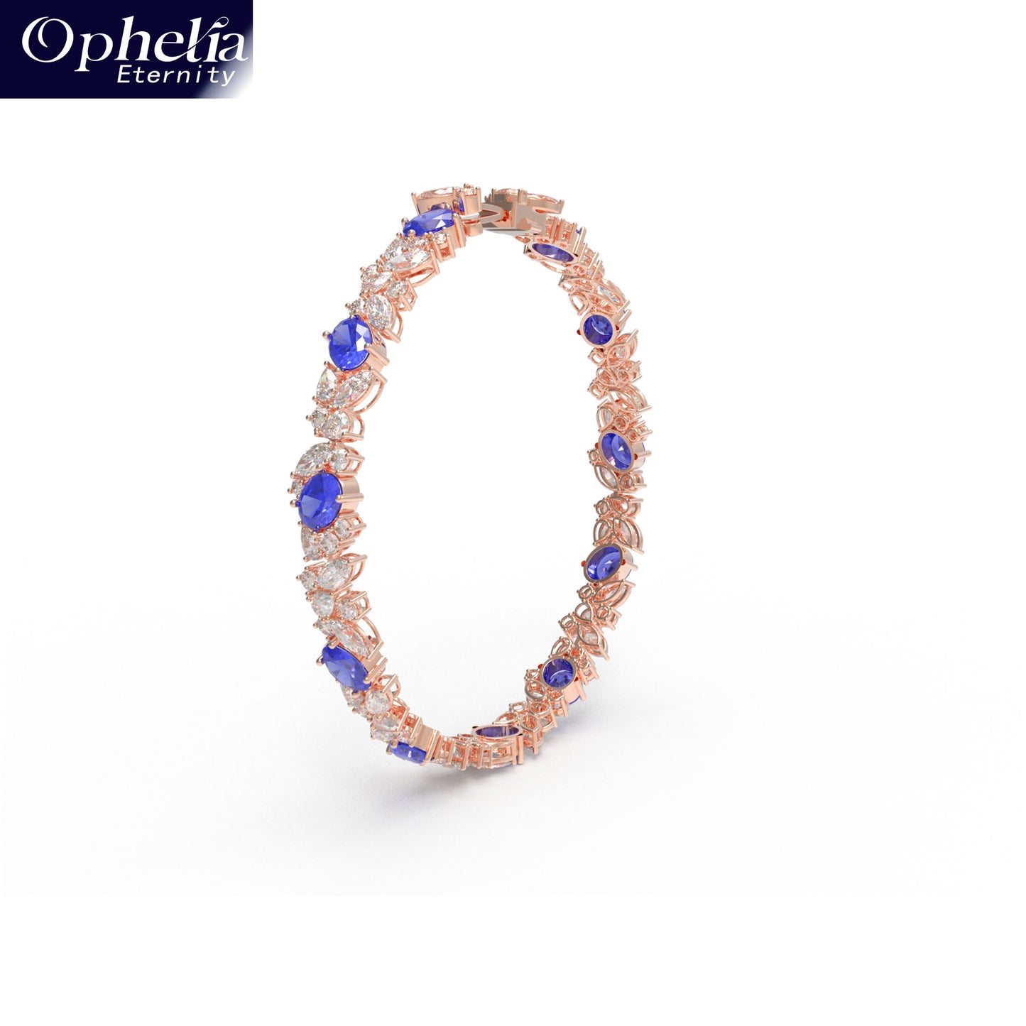 Handmade Gorgeous Lab - Grown Sapphire & Diamond Bracelet with Rose Gold, Total Weight 10CT/12CT/15CT