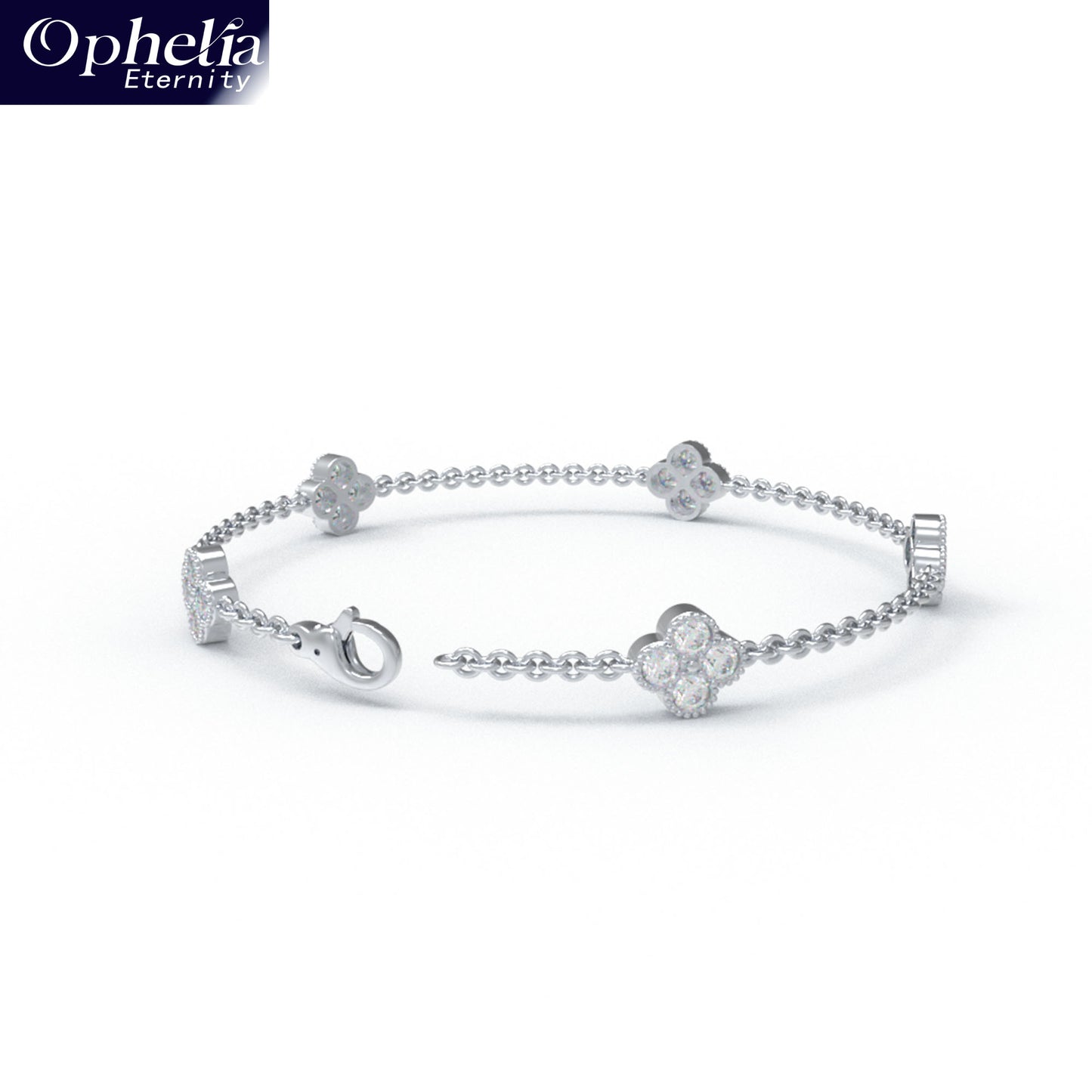 Handmade Four - Leaf Clover Bracelet with Lab - Grown Diamonds (VVS1 - VVS2 Clarity) in 9K/14K/18K White Gold