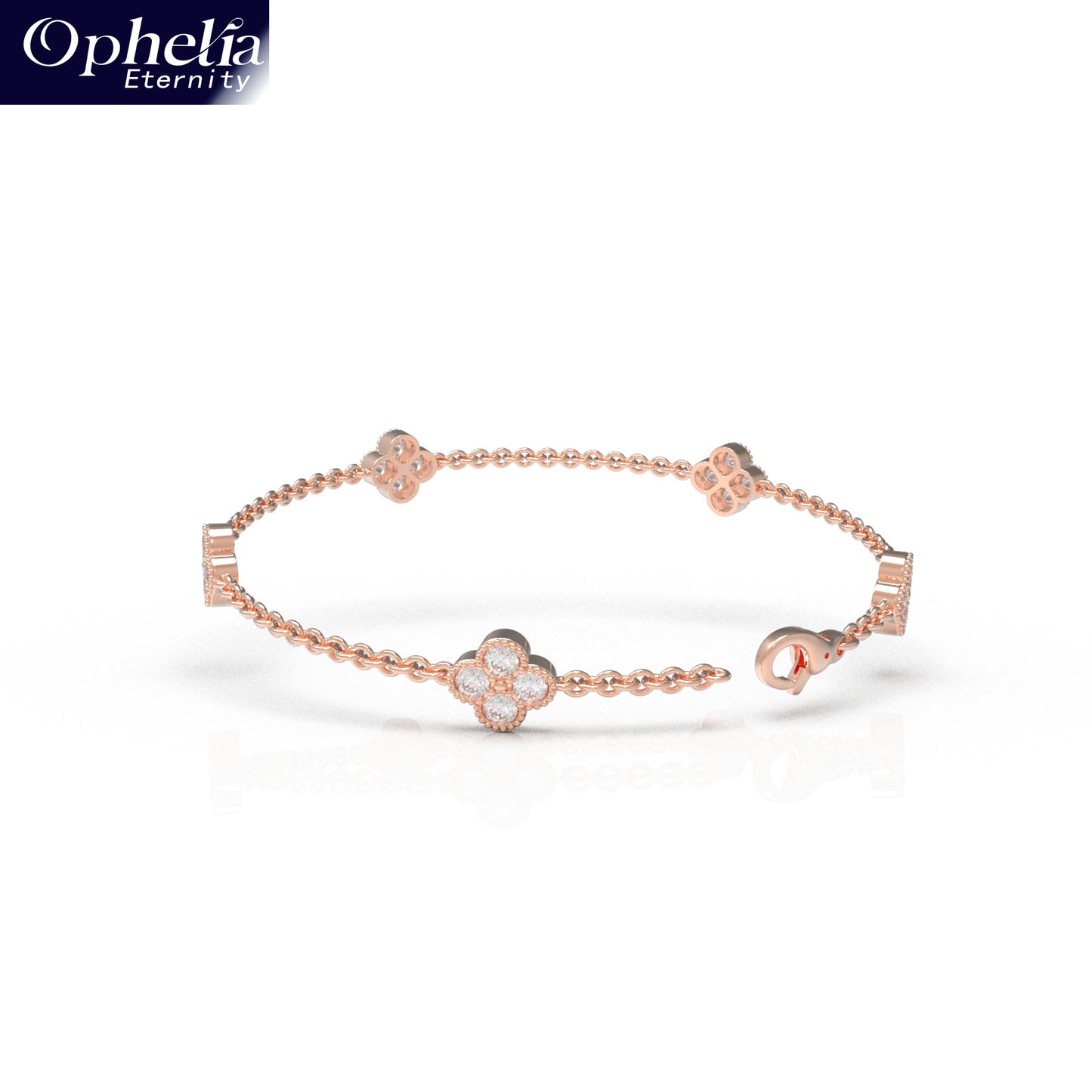 Handmade Four - Leaf Clover Bracelet with Lab - Grown Diamonds (VVS1 - VVS2 Clarity) in 9K/14K/18K Rose Gold
