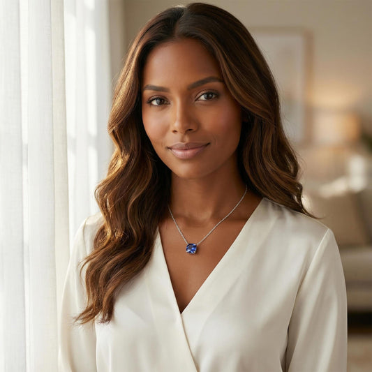 Handmade 925 Sterling Silver Cushion Cut Lab-Grown Sapphire Pendant, Premium Jewelry Gift for Any Occasion