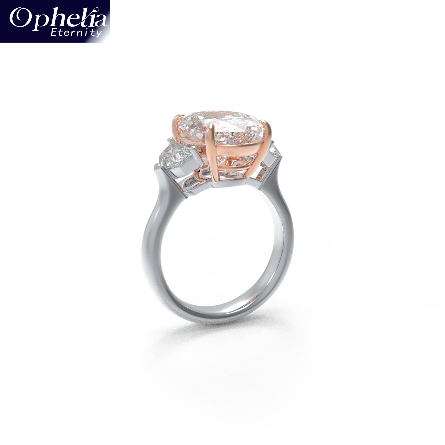 Handmade 3 - Diamond Ring with 2.8CT/4CT Lab - Grown Main Diamond, 9K/14K/18K White Gold, Perfect for Proposal, Wedding, Anniversary