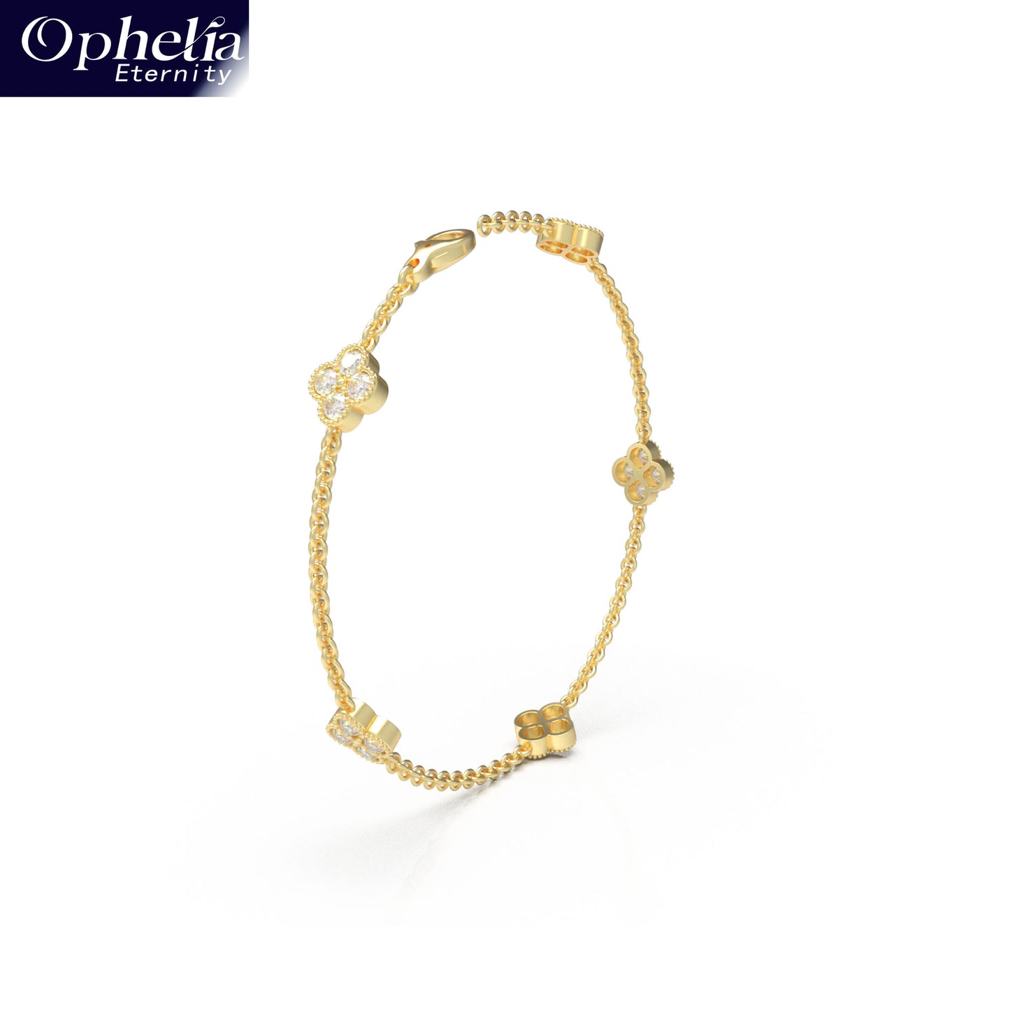 Handmade Four - Leaf Clover Bracelet with Lab - Grown Diamonds (VVS1 - VVS2 Clarity) in 9K/14K/18K Yellow Gold