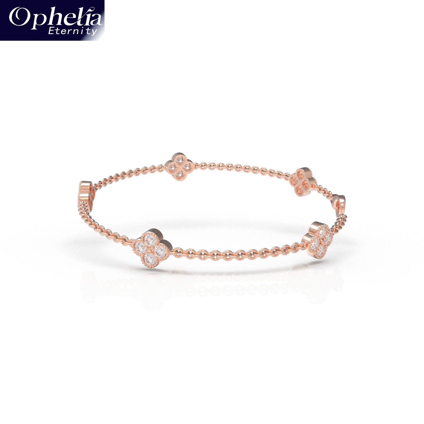 Handmade Four - Leaf Clover Bracelet with Lab - Grown Diamonds (VVS1 - VVS2 Clarity) in 9K/14K/18K Rose Gold