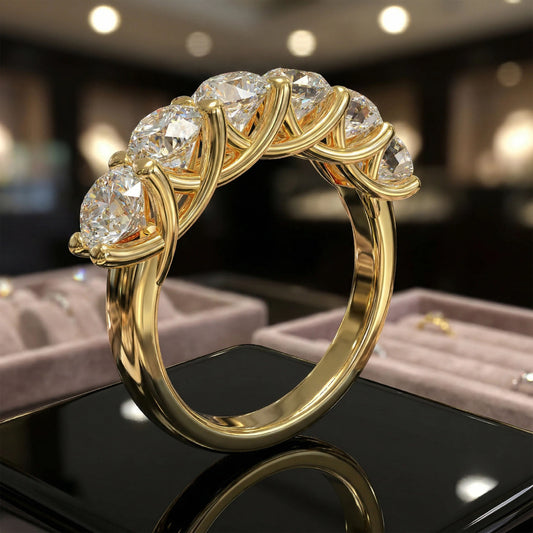 1.8ct Lab Grown Diamond Ring (6 Stones, VVS1-VVS2 D-E Color) in 10K/14K/Yellow Gold, Proposal Wedding Anniversary Band for Women