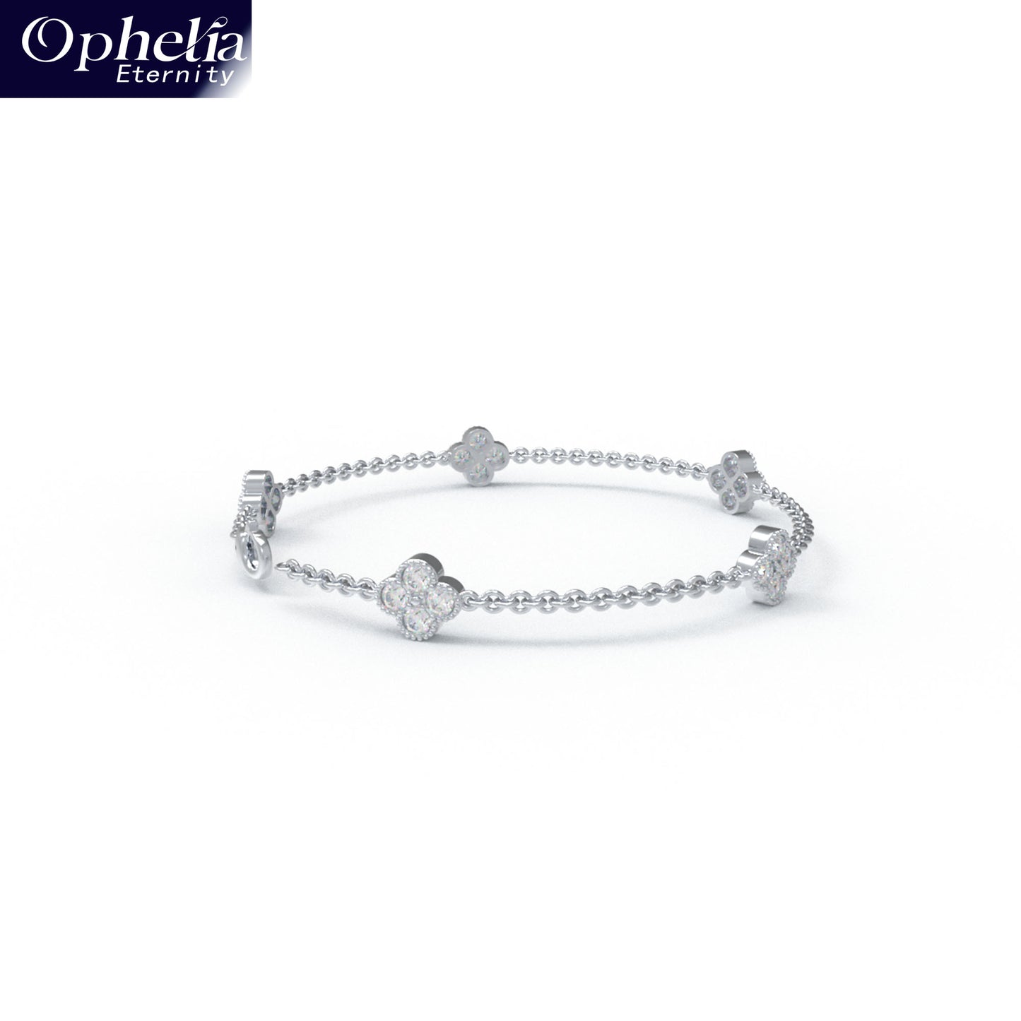 Handmade Four - Leaf Clover Bracelet with Lab - Grown Diamonds (VVS1 - VVS2 Clarity) in 9K/14K/18K White Gold