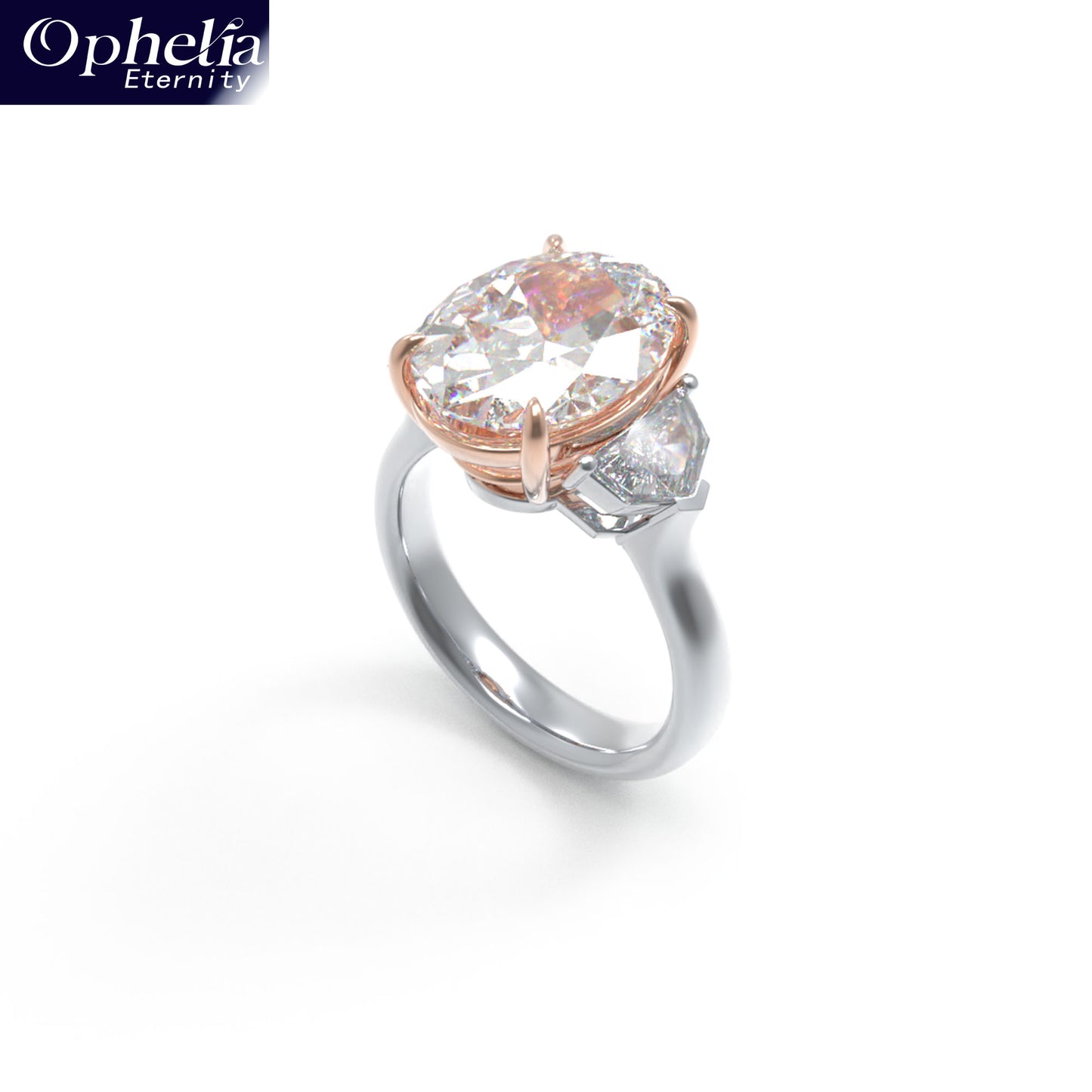 Handmade 3 - Diamond Ring with 2.8CT/4CT Lab - Grown Main Diamond, 9K/14K/18K White Gold, Perfect for Proposal, Wedding, Anniversary