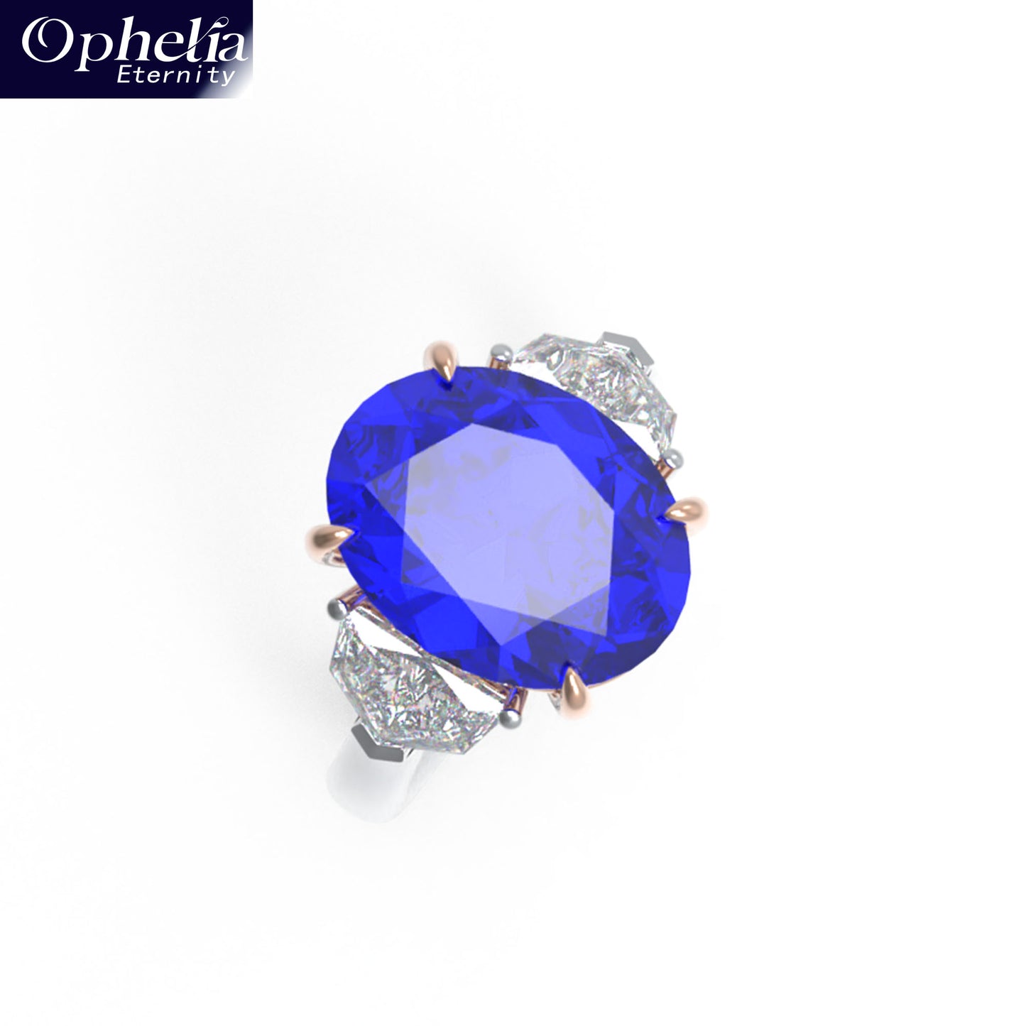 Handmade 3 - Diamond Ring with 2.8CT/4CT Lab - Grown Blue Main Diamond, 9K/14K/18K White Gold, Ideal for Proposal, Wedding, Anniversary