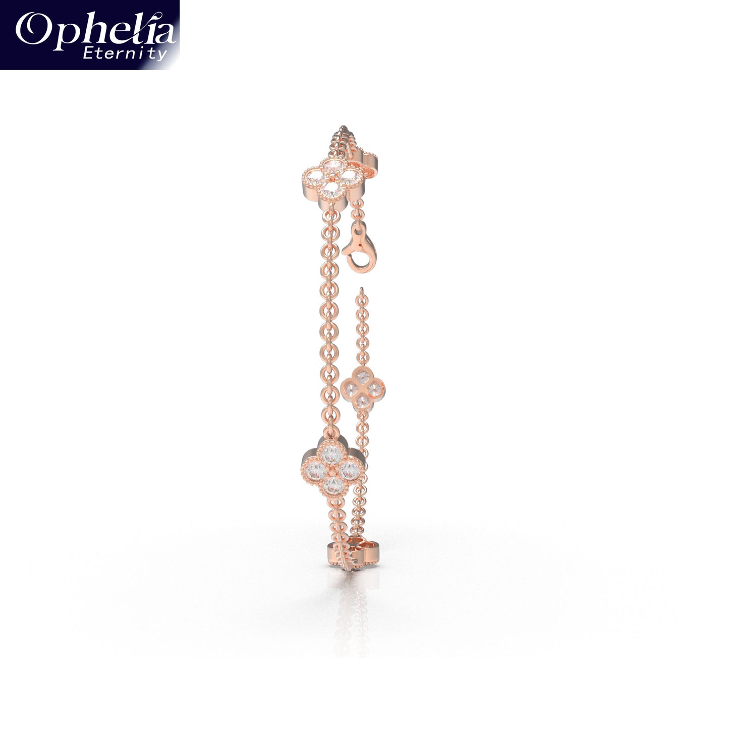 Handmade Four - Leaf Clover Bracelet with Lab - Grown Diamonds (VVS1 - VVS2 Clarity) in 9K/14K/18K Rose Gold