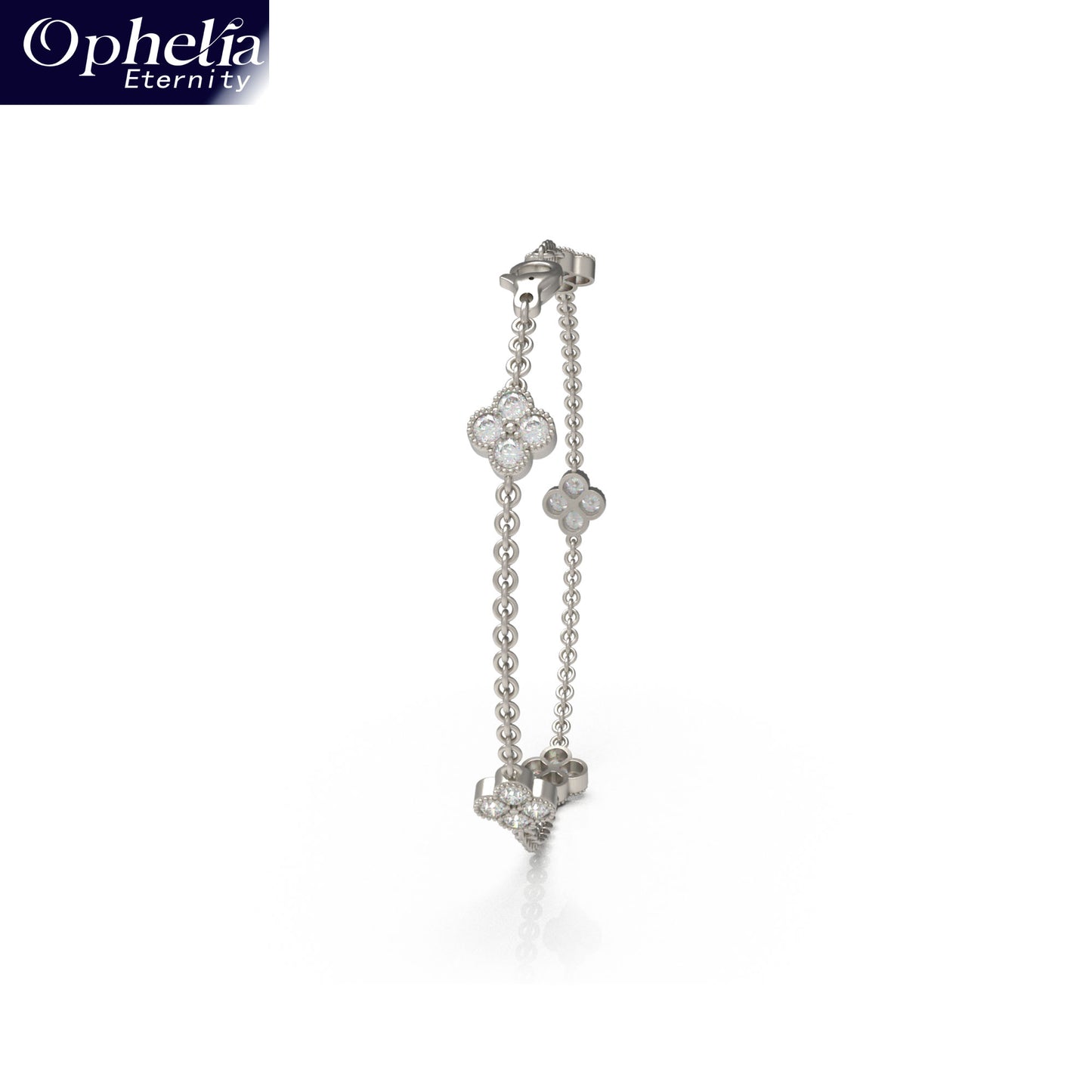 Handmade Four - Leaf Clover Bracelet with Lab - Grown Diamonds (VVS1 - VVS2 Clarity) in Platinum