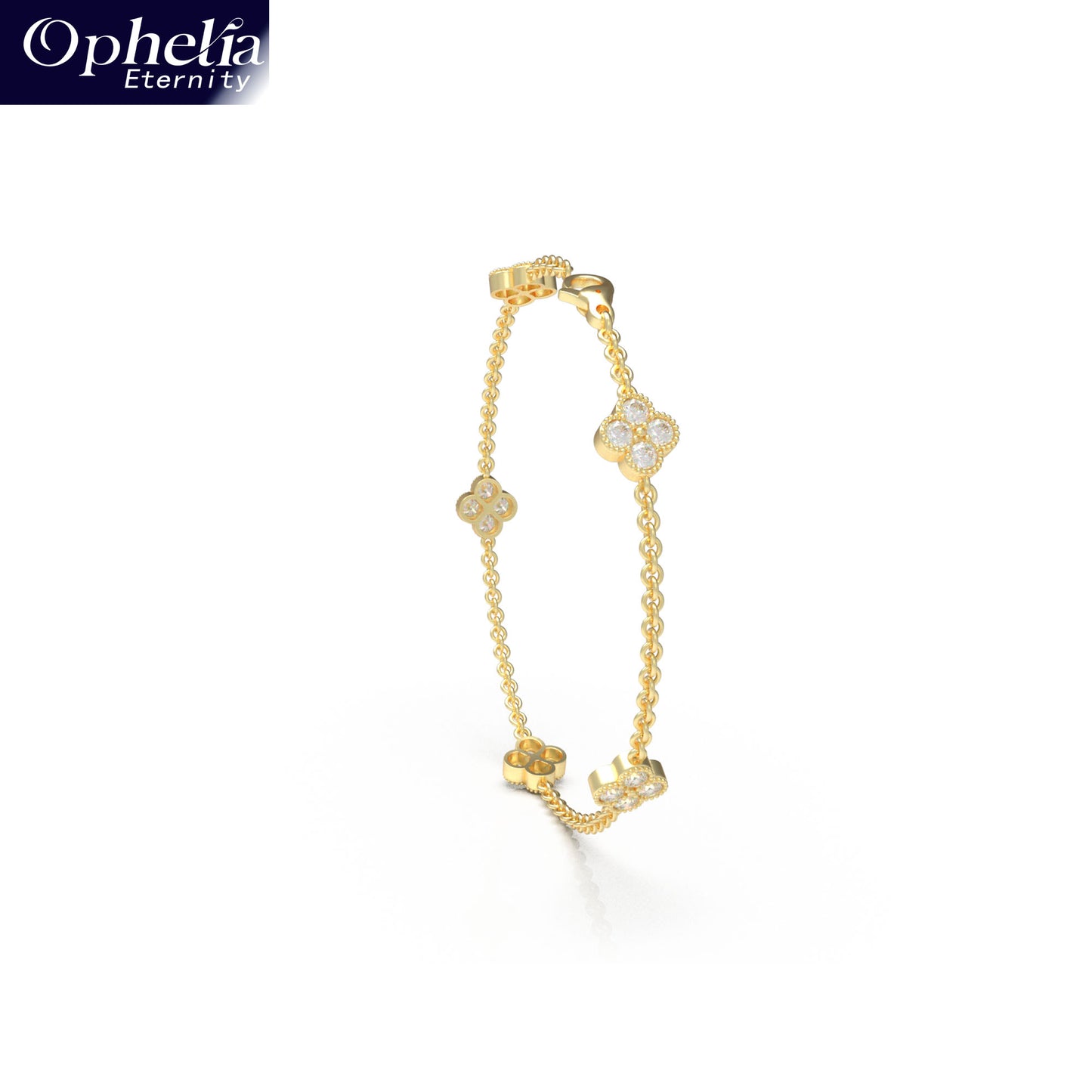 Handmade Four - Leaf Clover Bracelet with Lab - Grown Diamonds (VVS1 - VVS2 Clarity) in 9K/14K/18K Yellow Gold