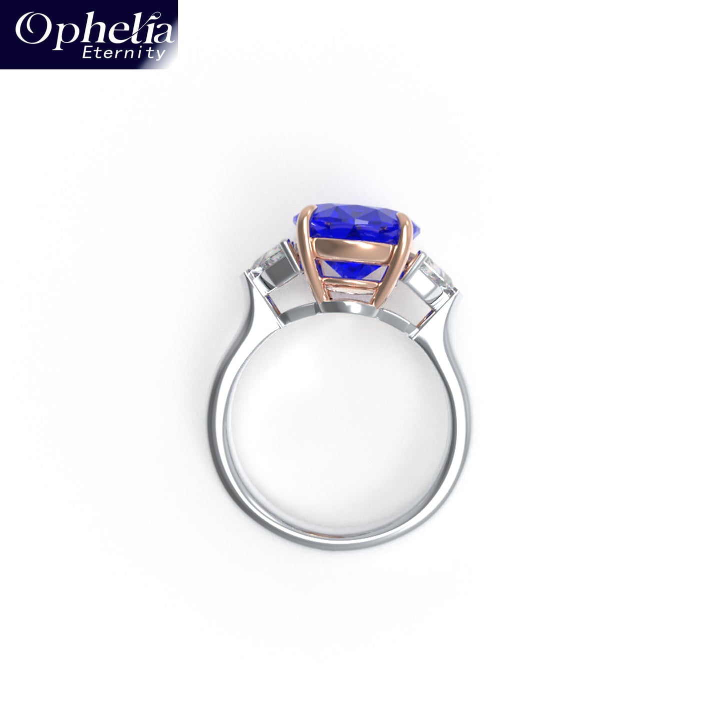 Handmade 3 - Diamond Ring with 2.8CT/4CT Lab - Grown Blue Main Diamond, 9K/14K/18K White Gold, Ideal for Proposal, Wedding, Anniversary
