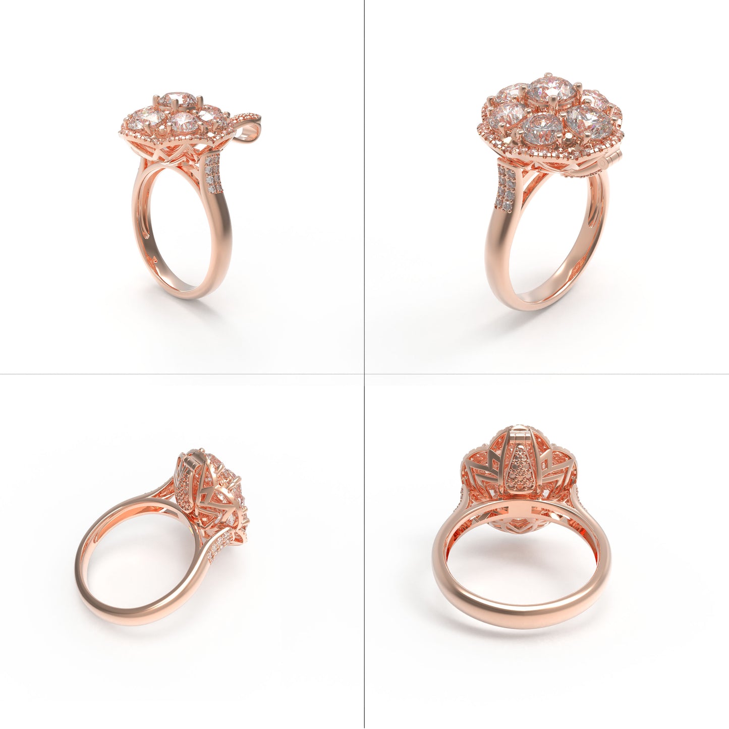 2-in-1 Convertible 3ct Lab Grown Diamond Jewelry Set: Pendant Necklace & Ring (10K/14K Rose Gold, VVS1-VVS2 D-E Color, Handcrafted)