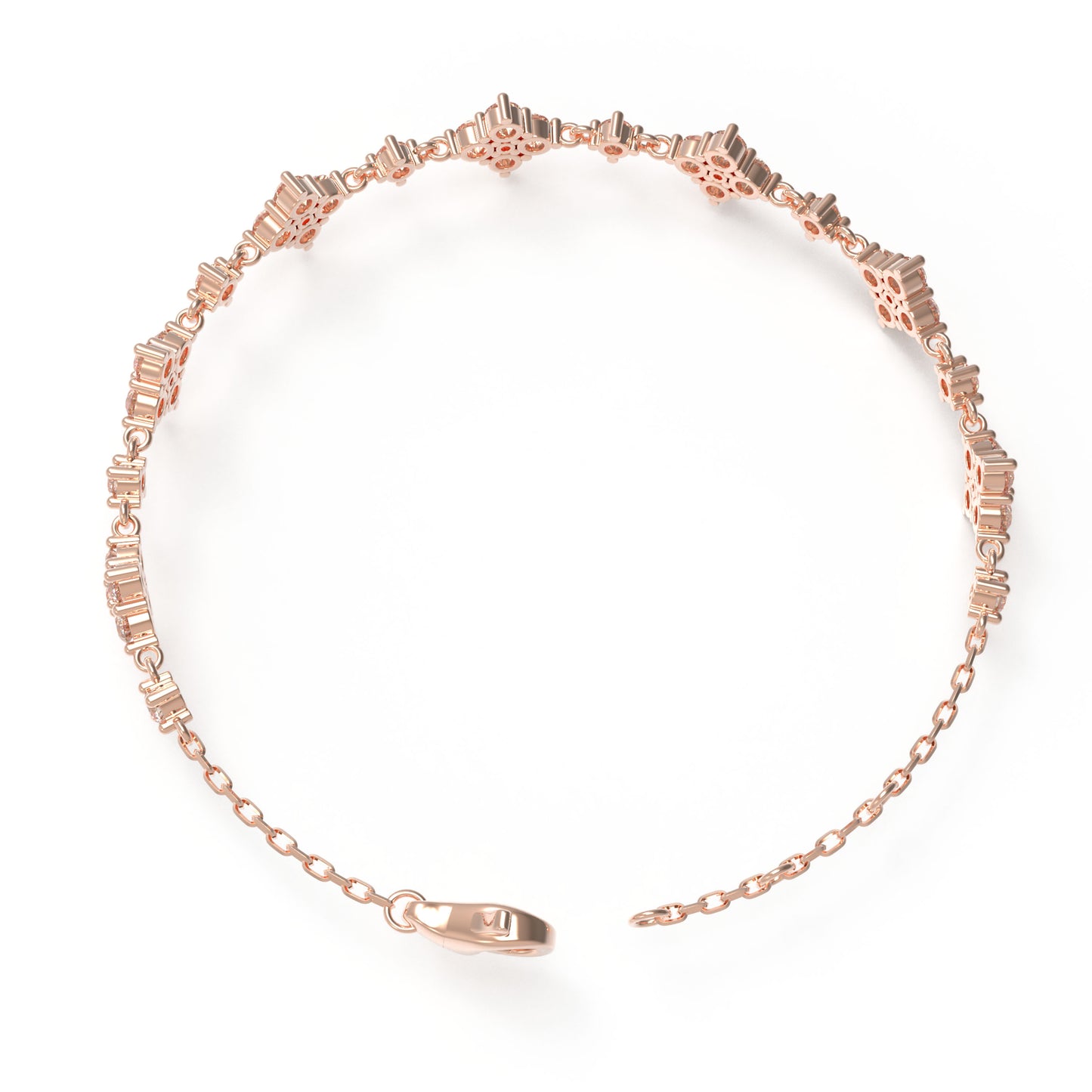 Ophelia Eternity Women's Rose Gold Four Leaf Clover Bracelet | 2ct/3ct Lab Diamond | Adjustable Lucky Jewelry for Anniversary, Mother's Day Gift