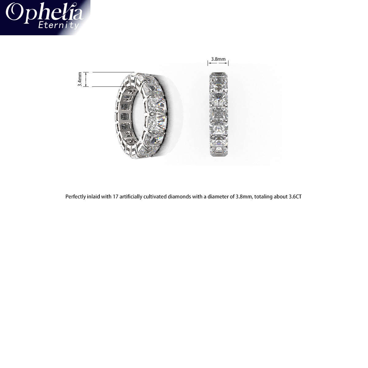 Ophelia Eternity 3.6ct Lab-Grown Moissanite Sterling Silver Engagement Ring for Women - Customizable Eternal Covenant Full Diamond Round Ring(Engravable - Custom Text Available)