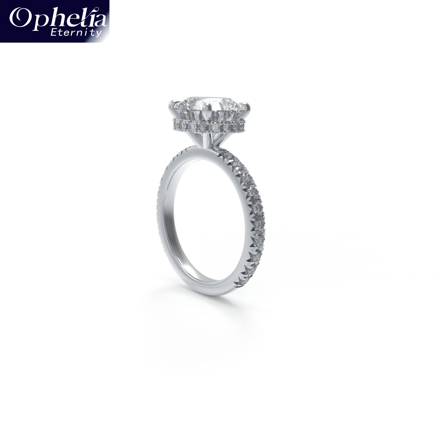 Handmade Engagement Wedding Ring with 1CT/2CT/3CT Main Stone & 0.5CT Side Stones, 9K/14K/18K White Gold Optional