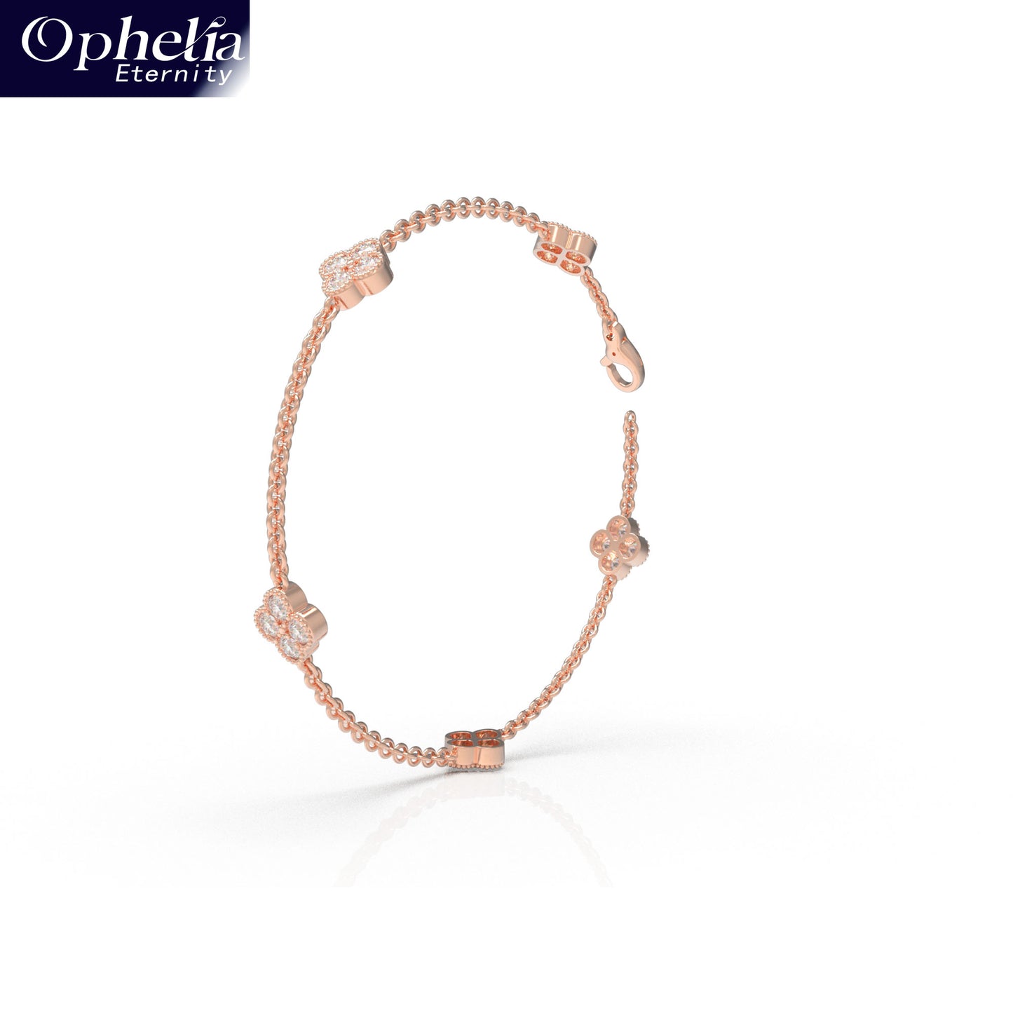 Handmade Four - Leaf Clover Bracelet with Lab - Grown Diamonds (VVS1 - VVS2 Clarity) in 9K/14K/18K Rose Gold