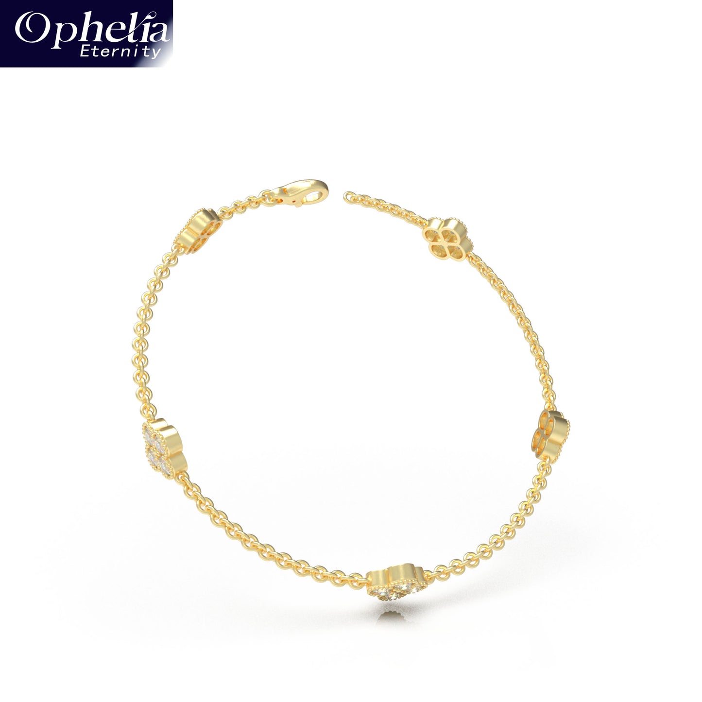 Handmade Four - Leaf Clover Bracelet with Lab - Grown Diamonds (VVS1 - VVS2 Clarity) in 9K/14K/18K Yellow Gold